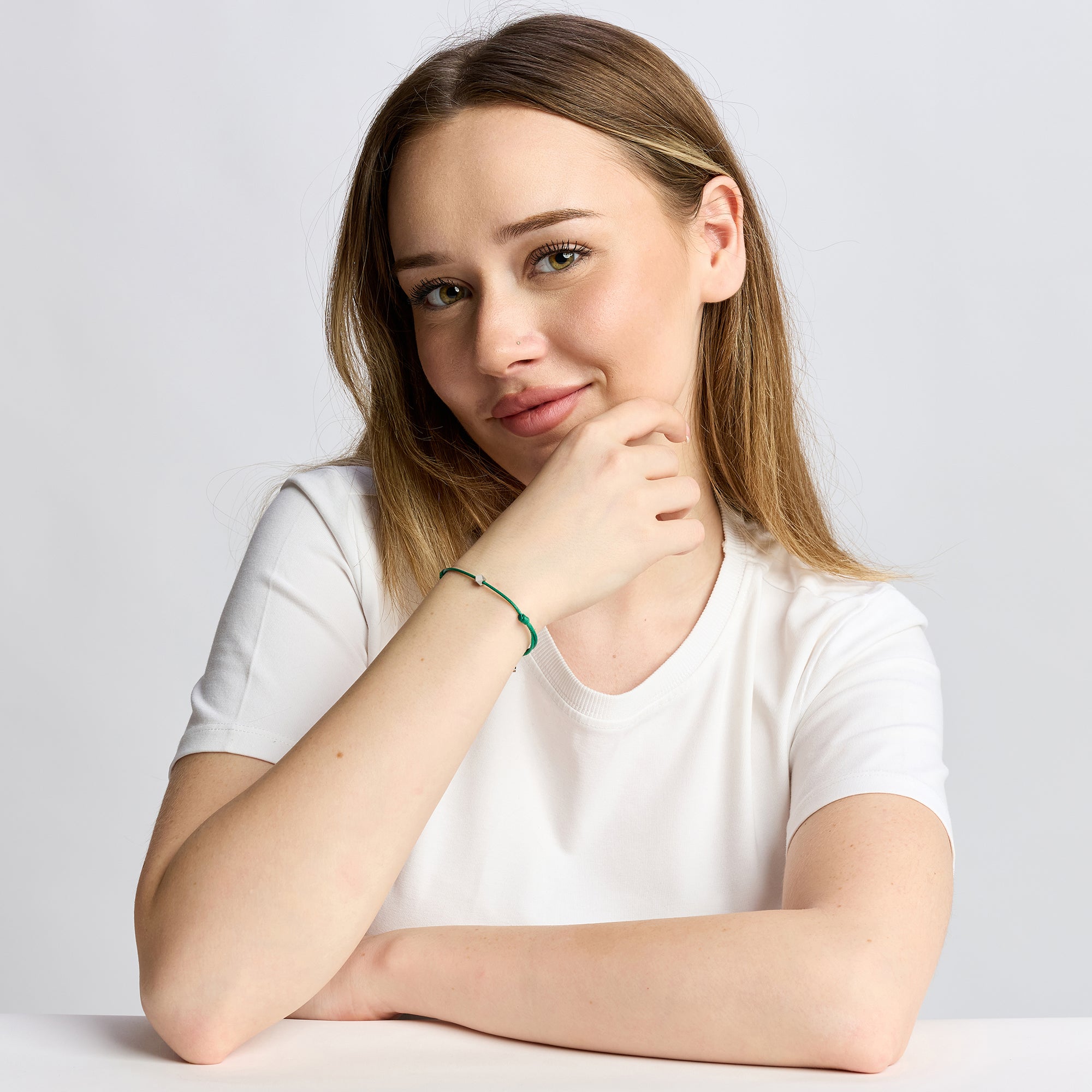 Green Cord Bracelet in Silver