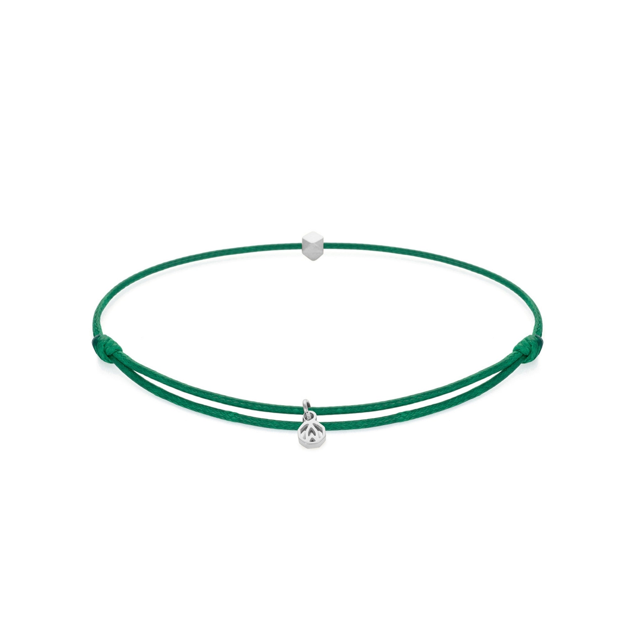 Green Cord Bracelet in Silver
