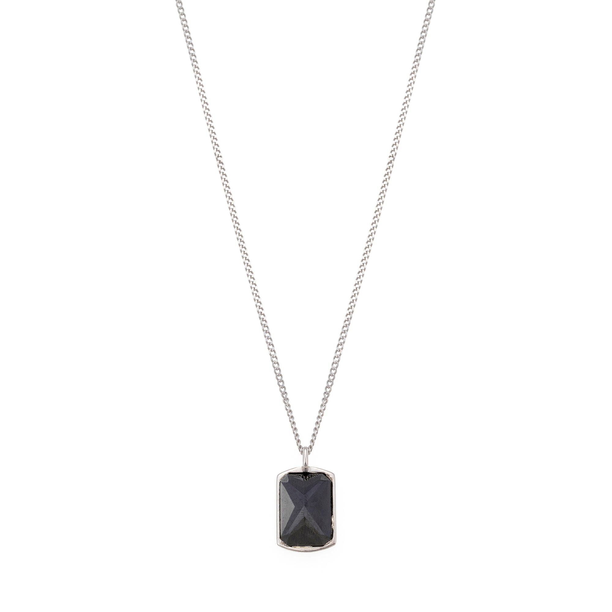 Black Stone Necklace in Silver