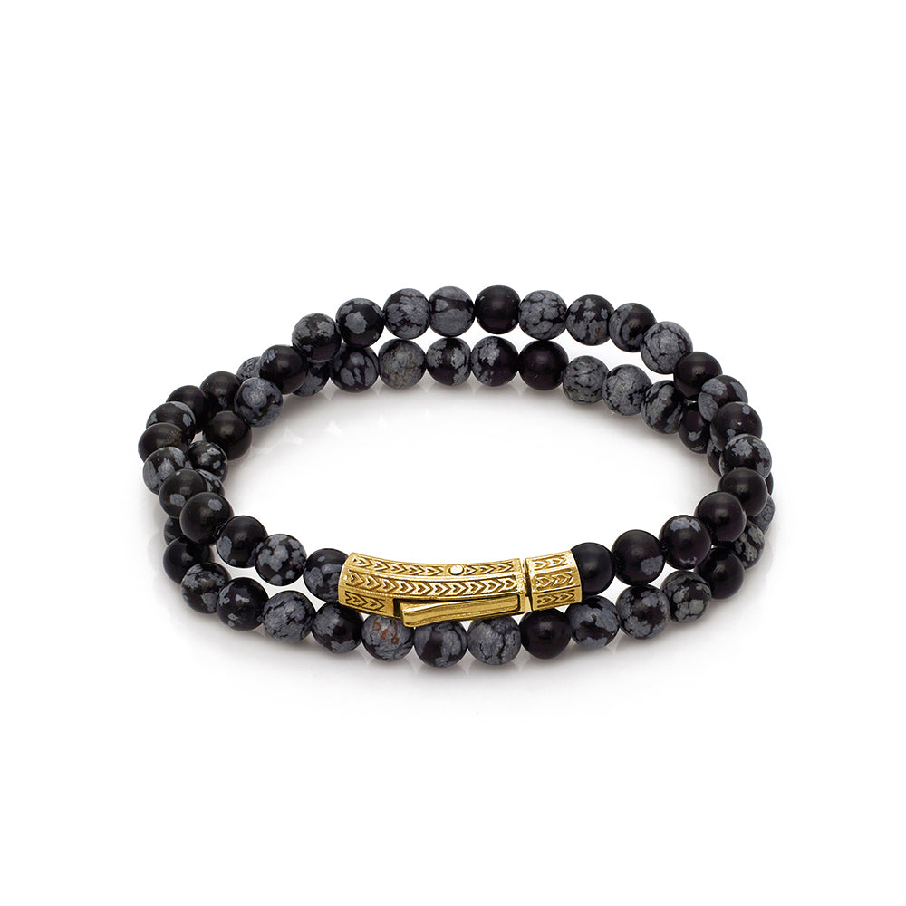 Double Obsidian Bracelet in Gold