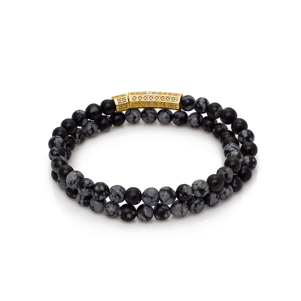 Double Obsidian Bracelet in Gold