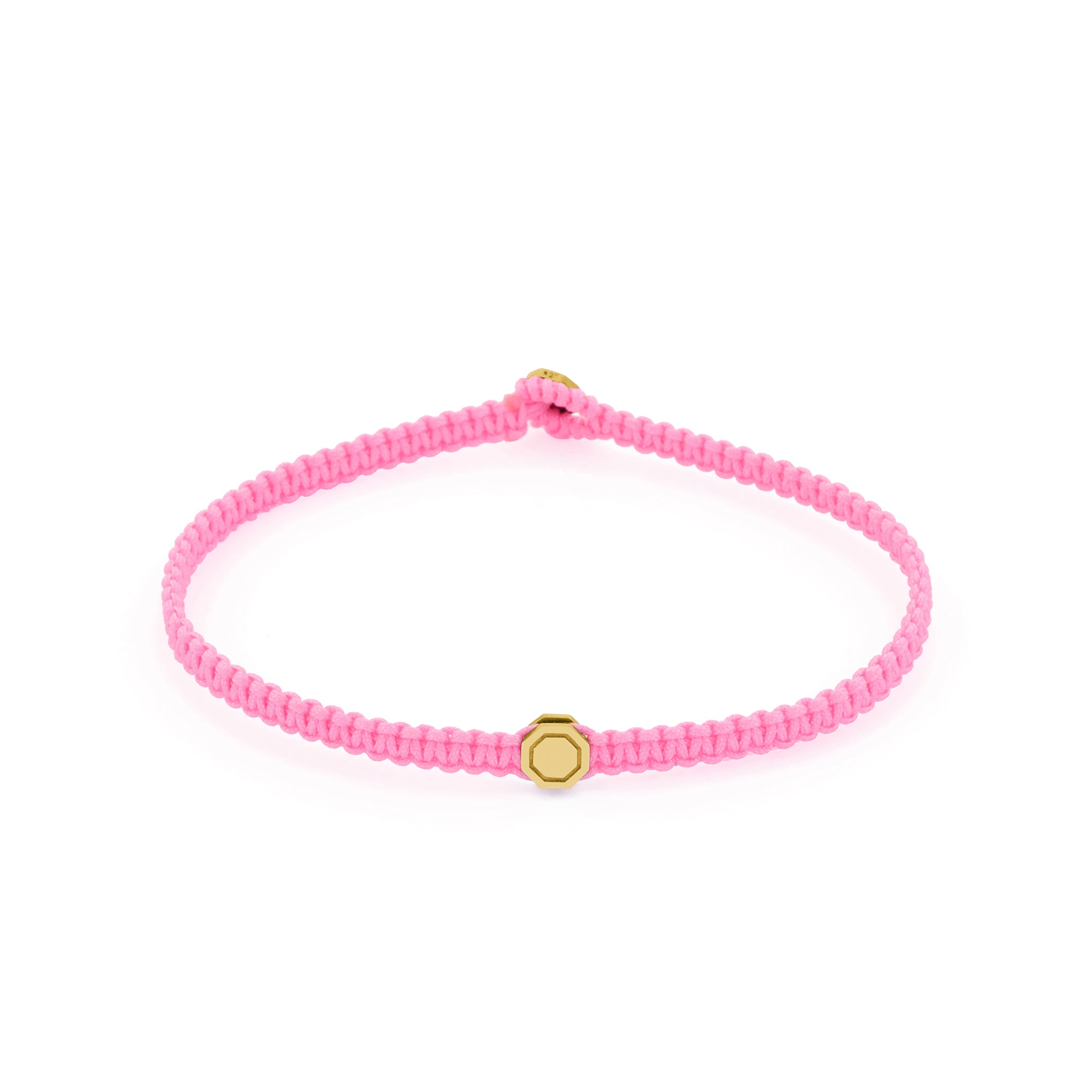 Pink Octagon Macrame Bracelet in Gold