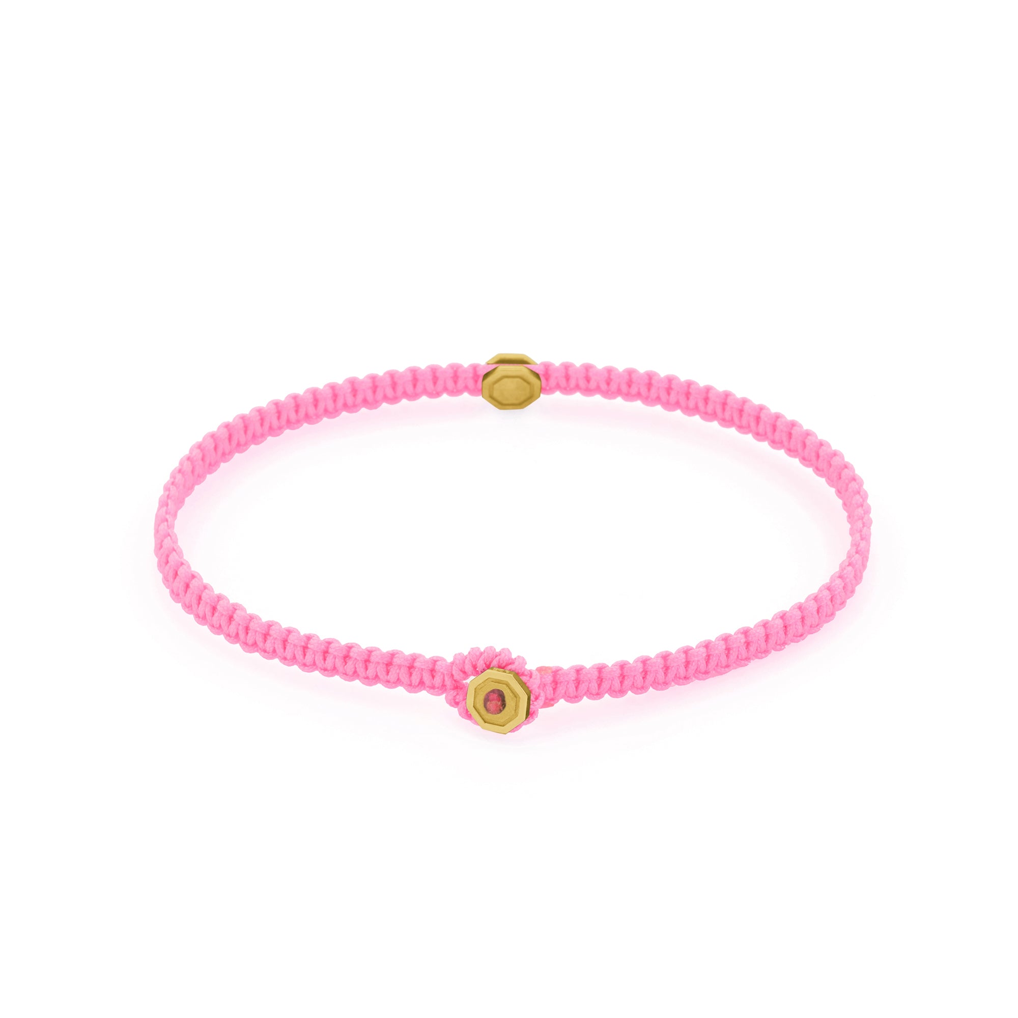 Pink Octagon Macrame Bracelet in Gold