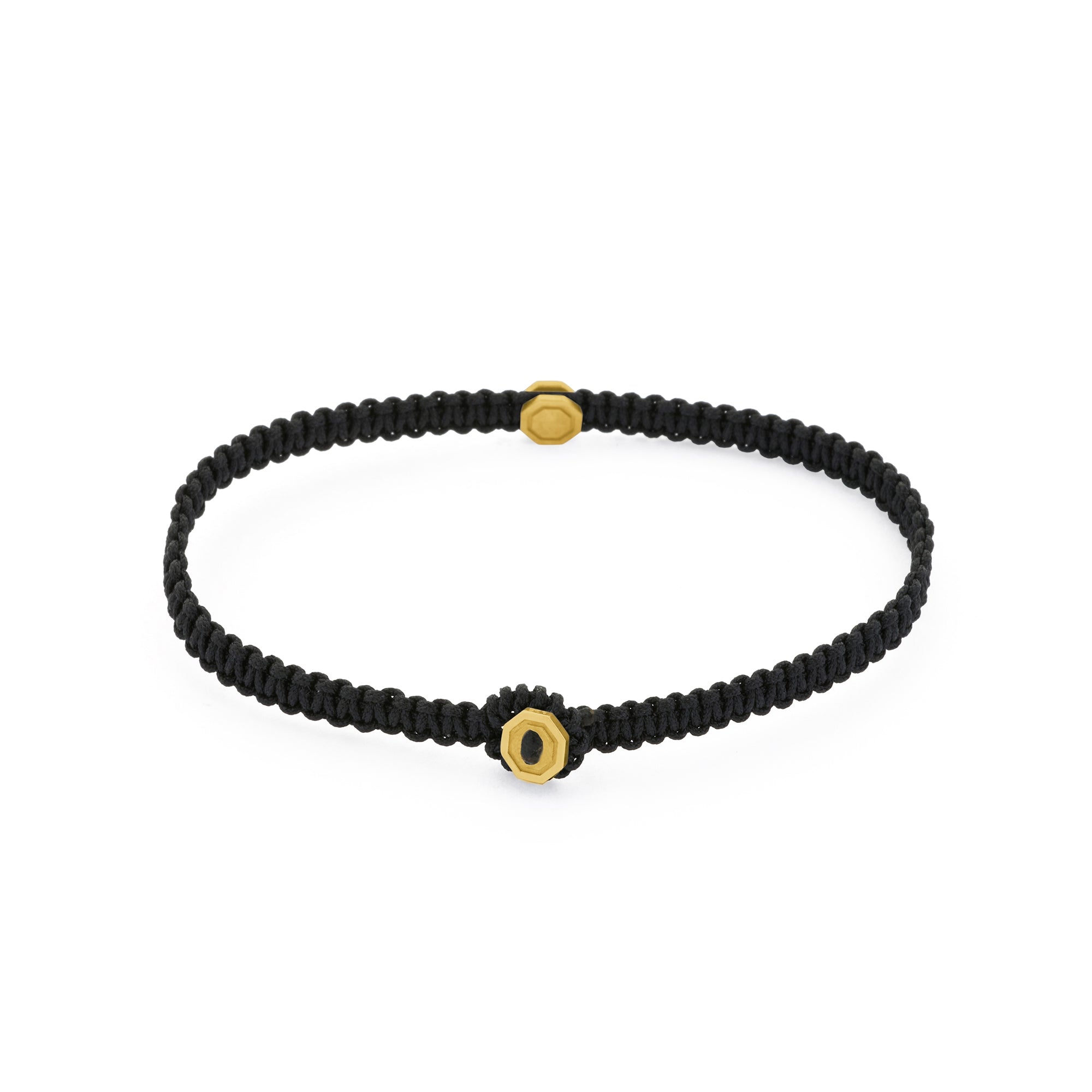 Black Octagon Macrame Bracelet in Gold