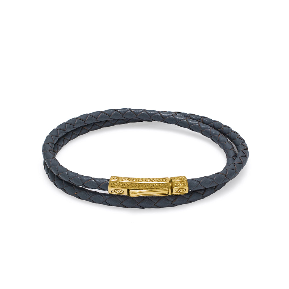Grey Double Leather Bracelet in Gold