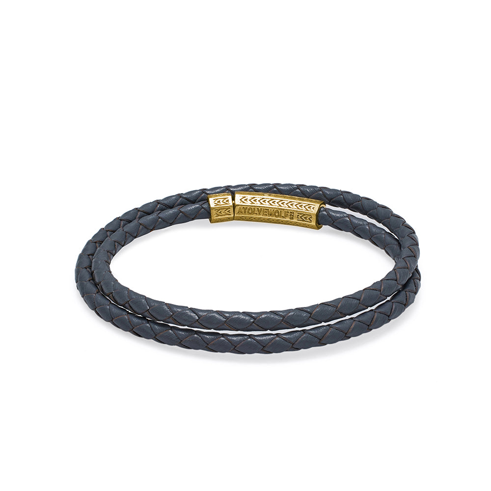 Grey Double Leather Bracelet in Gold