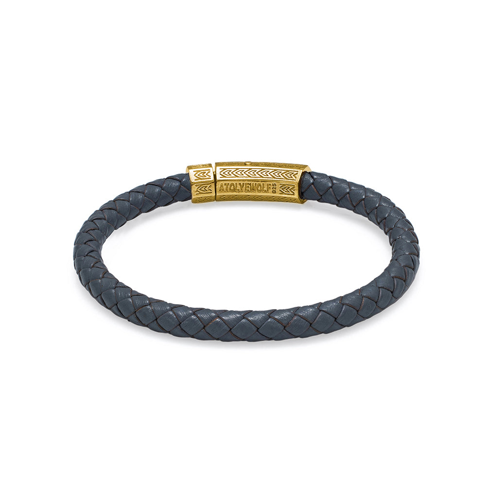 Grey Thick Leather Bracelet in Gold