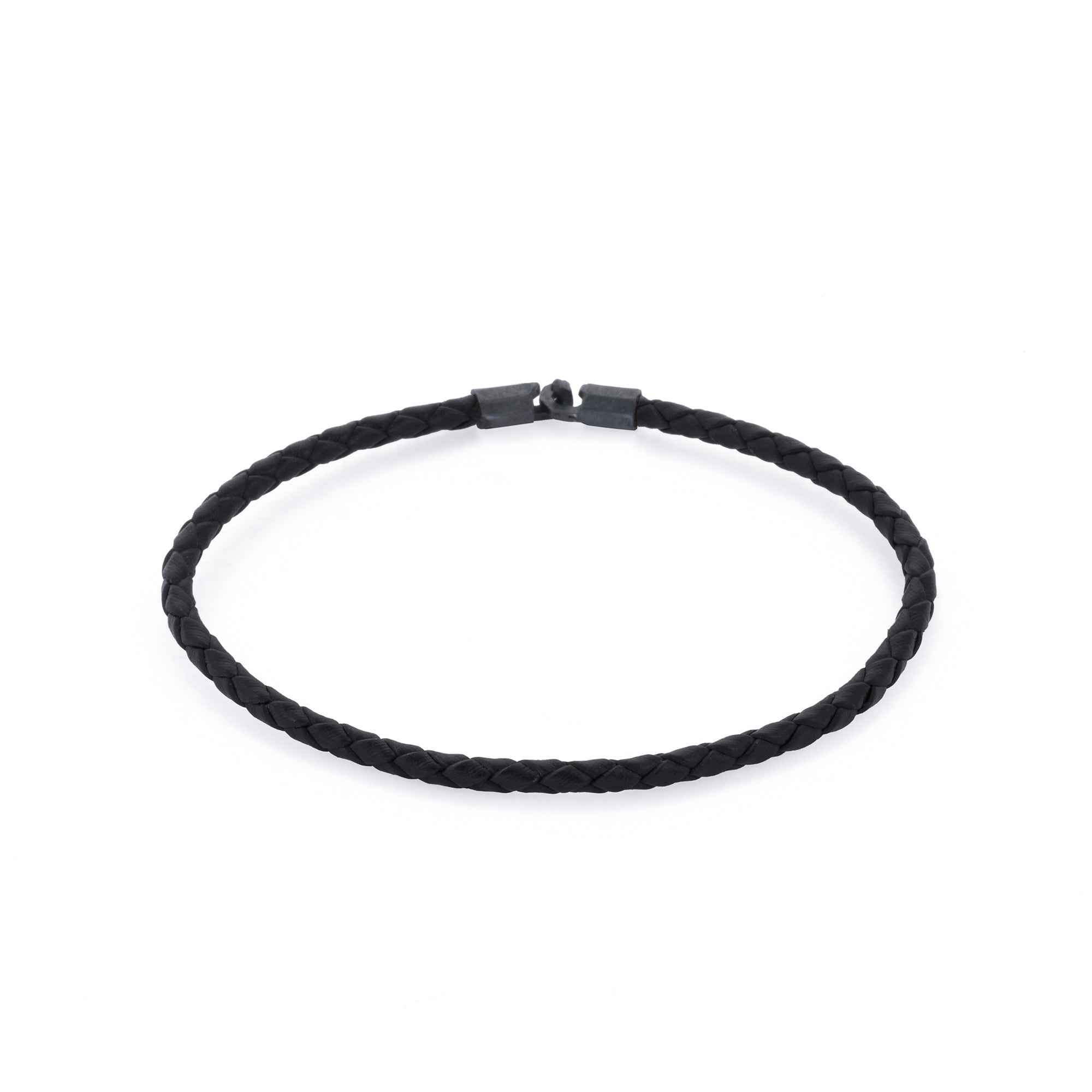 Black Leather Octagonal Hook Bracelet in Oxide