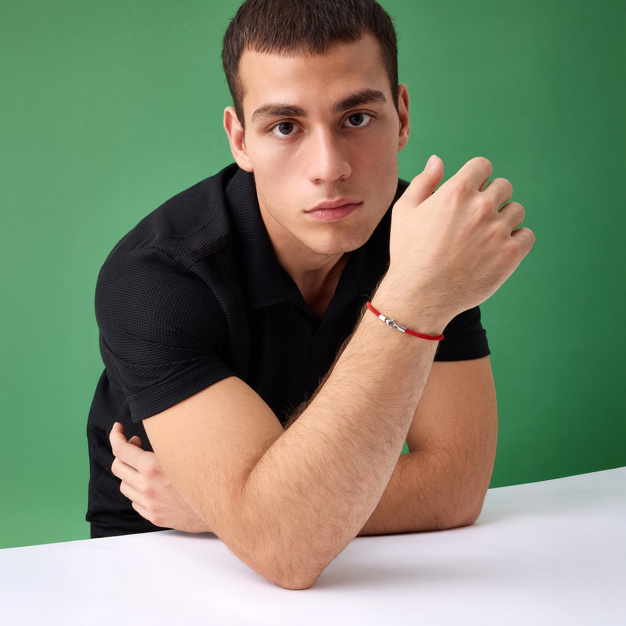 Red Woven Bracelet in Silver