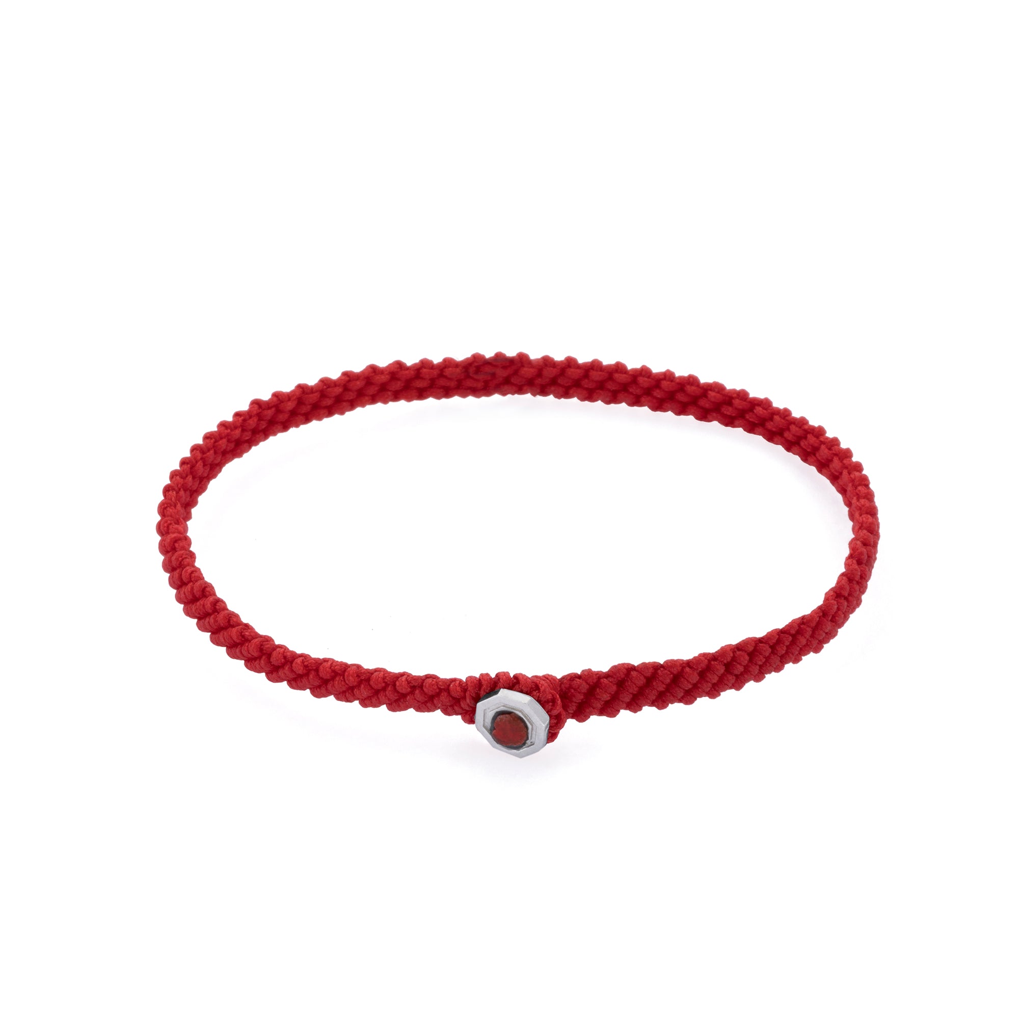 Red Macrame Bracelet in Silver