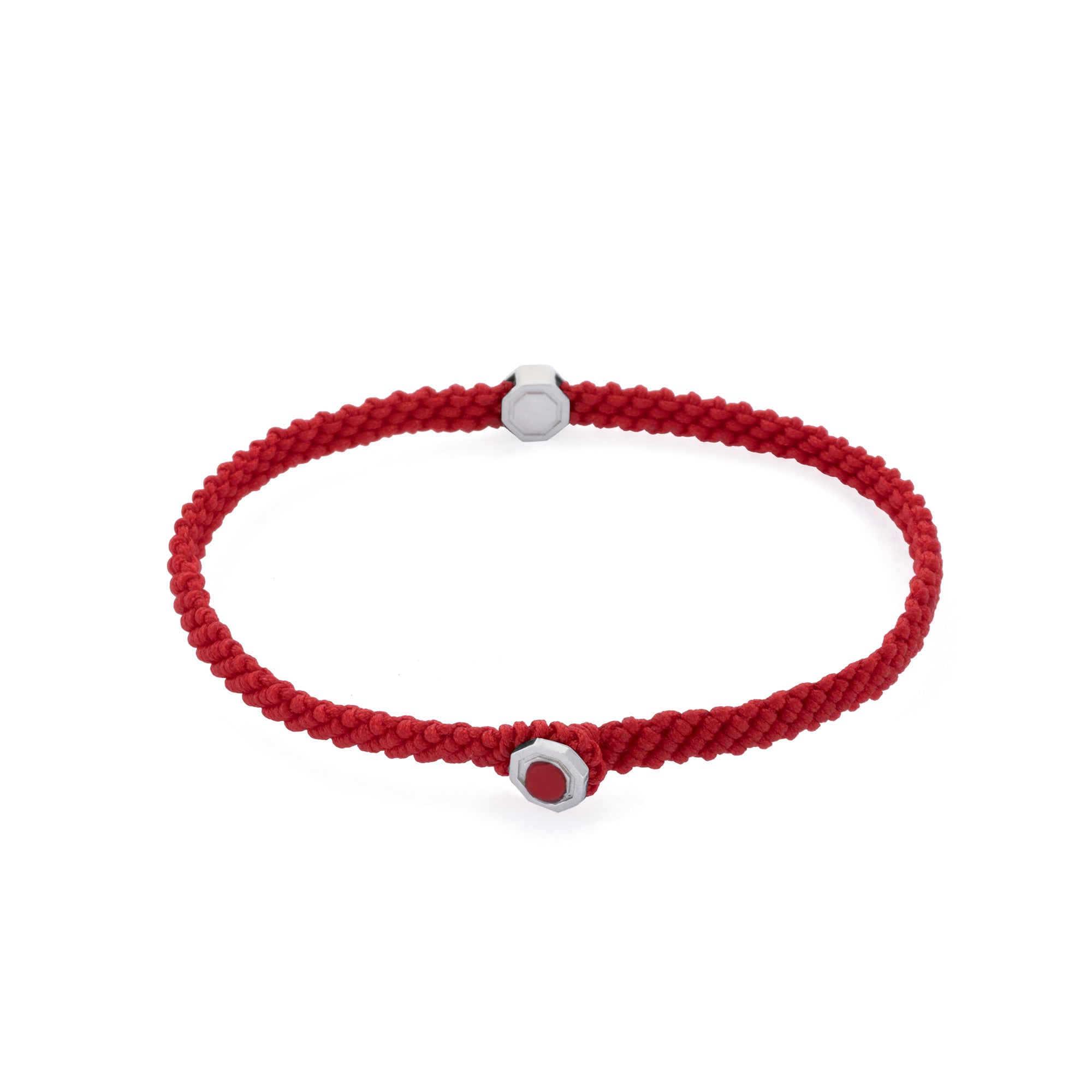 Red Macrame Bracelet in Silver