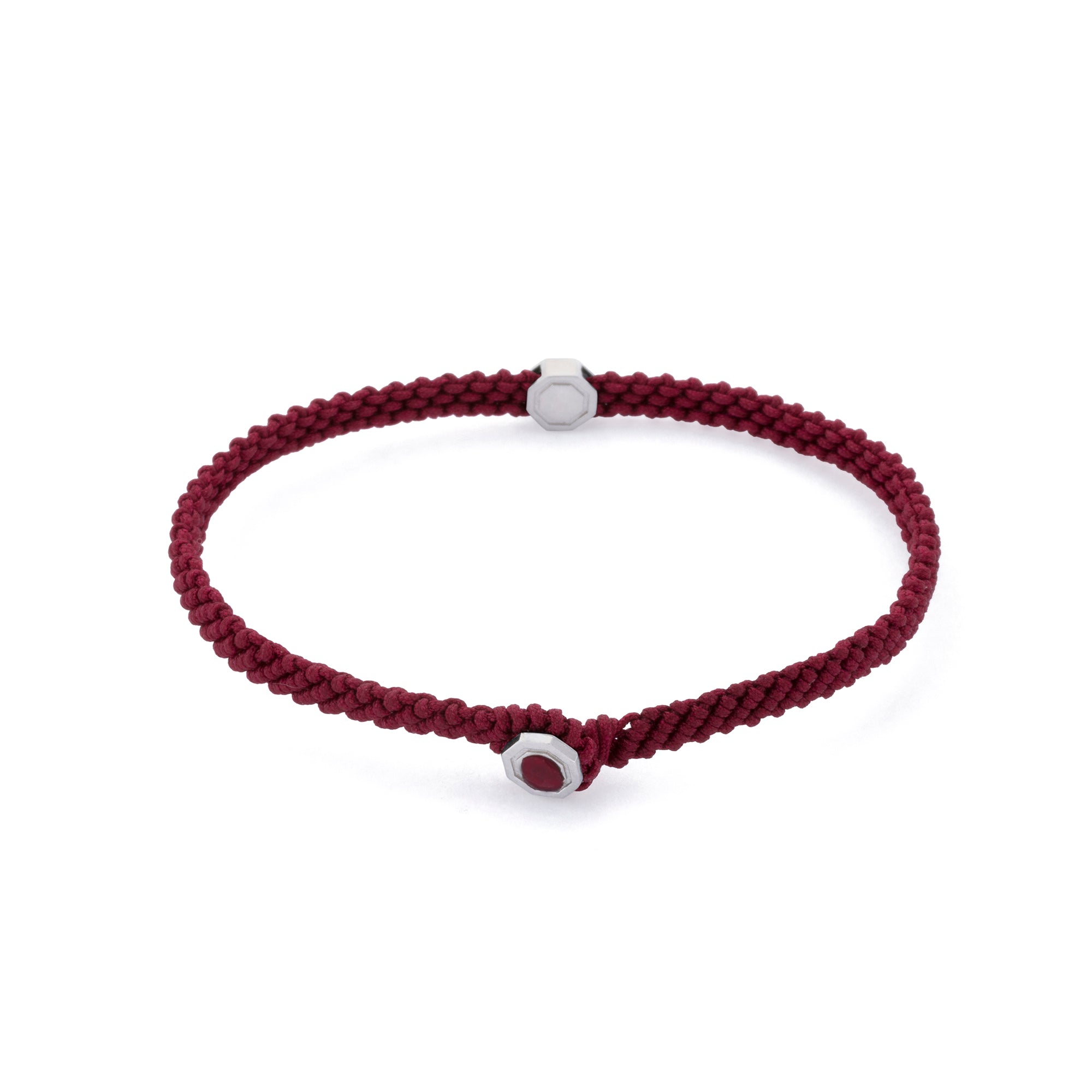 Claret Red Macrame Bracelet in Silver