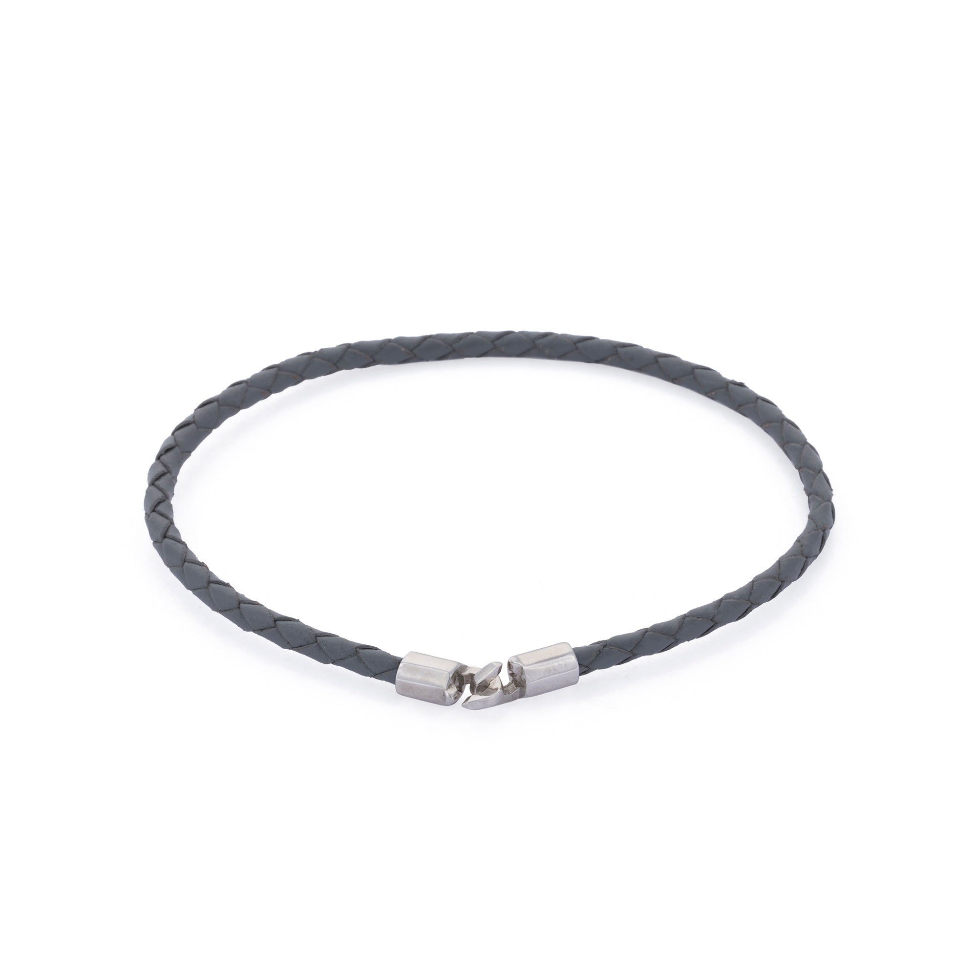 Grey Leather Octagonal Hook Bracelet in Silver
