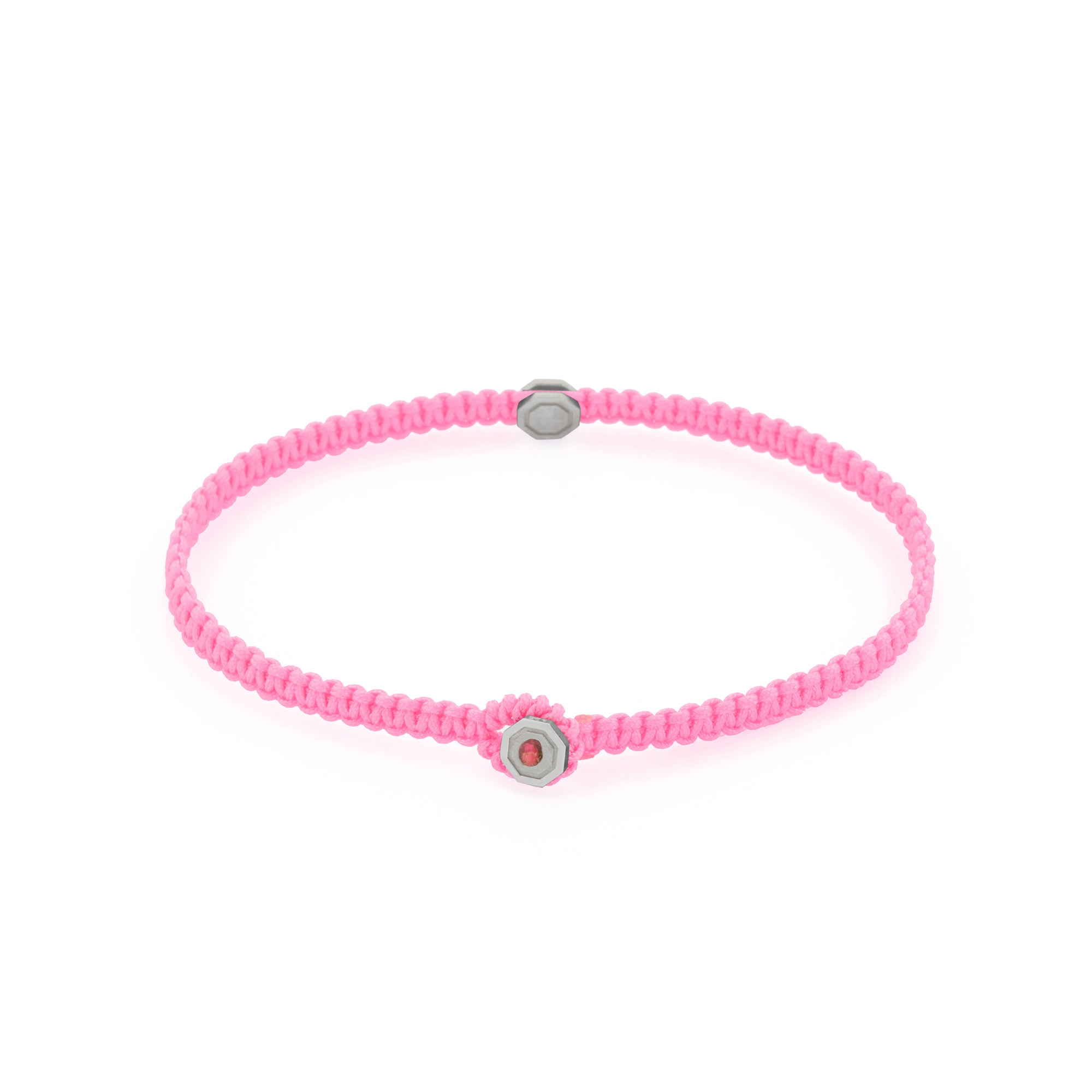 Pink Octagon Macrame Bracelet in Silver