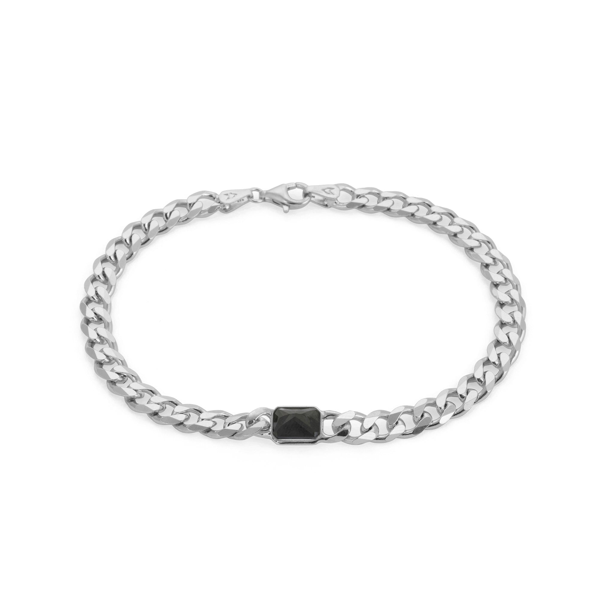 Black Baguette Bracelet in Silver