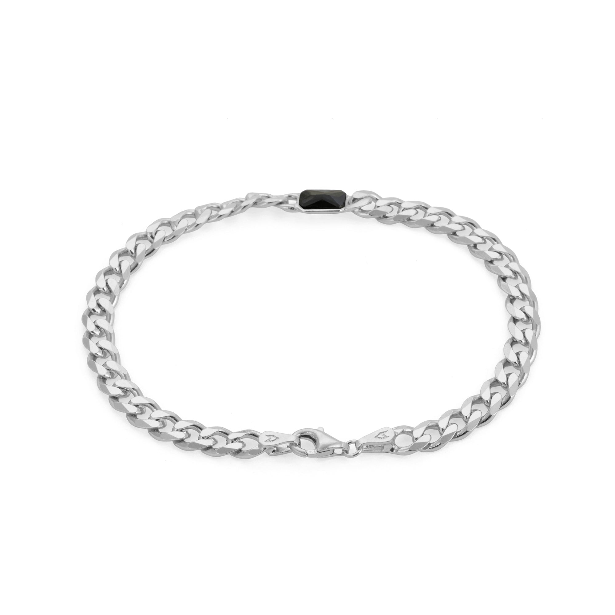 Black Baguette Bracelet in Silver