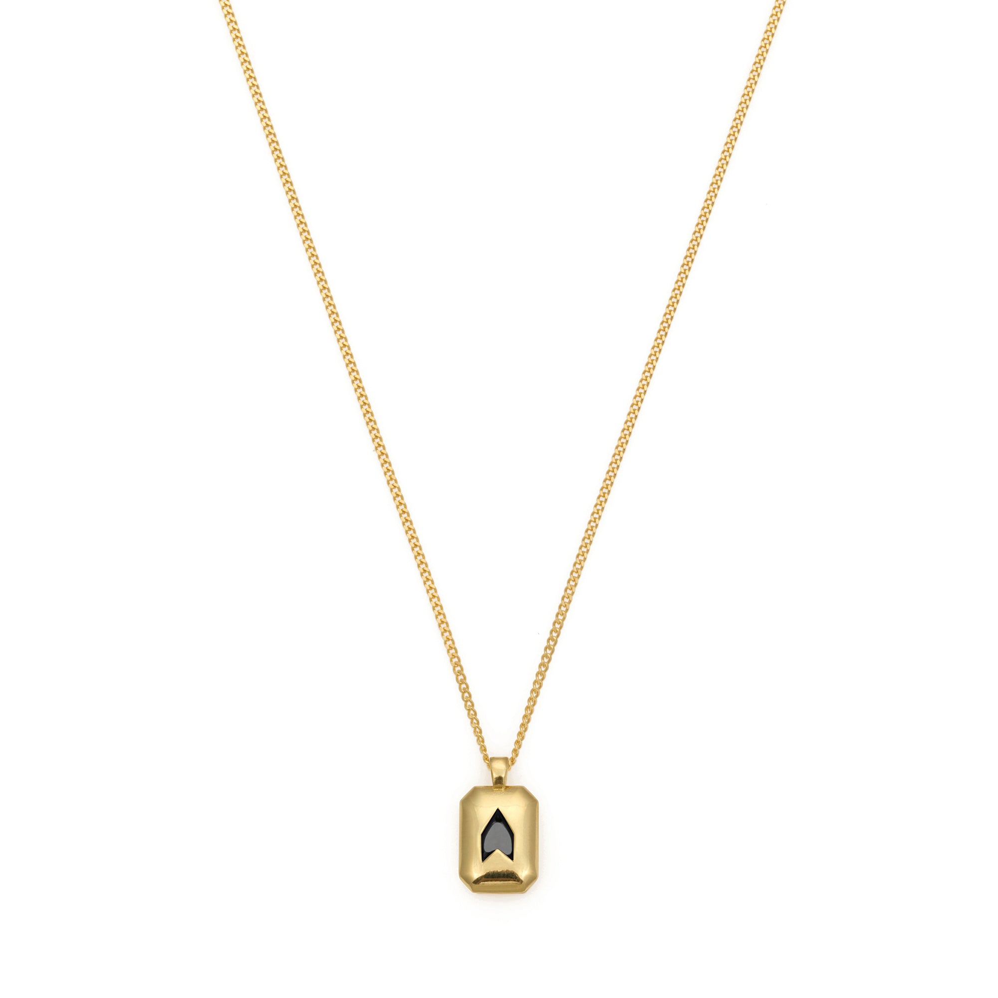Black Baguette Necklace in Gold