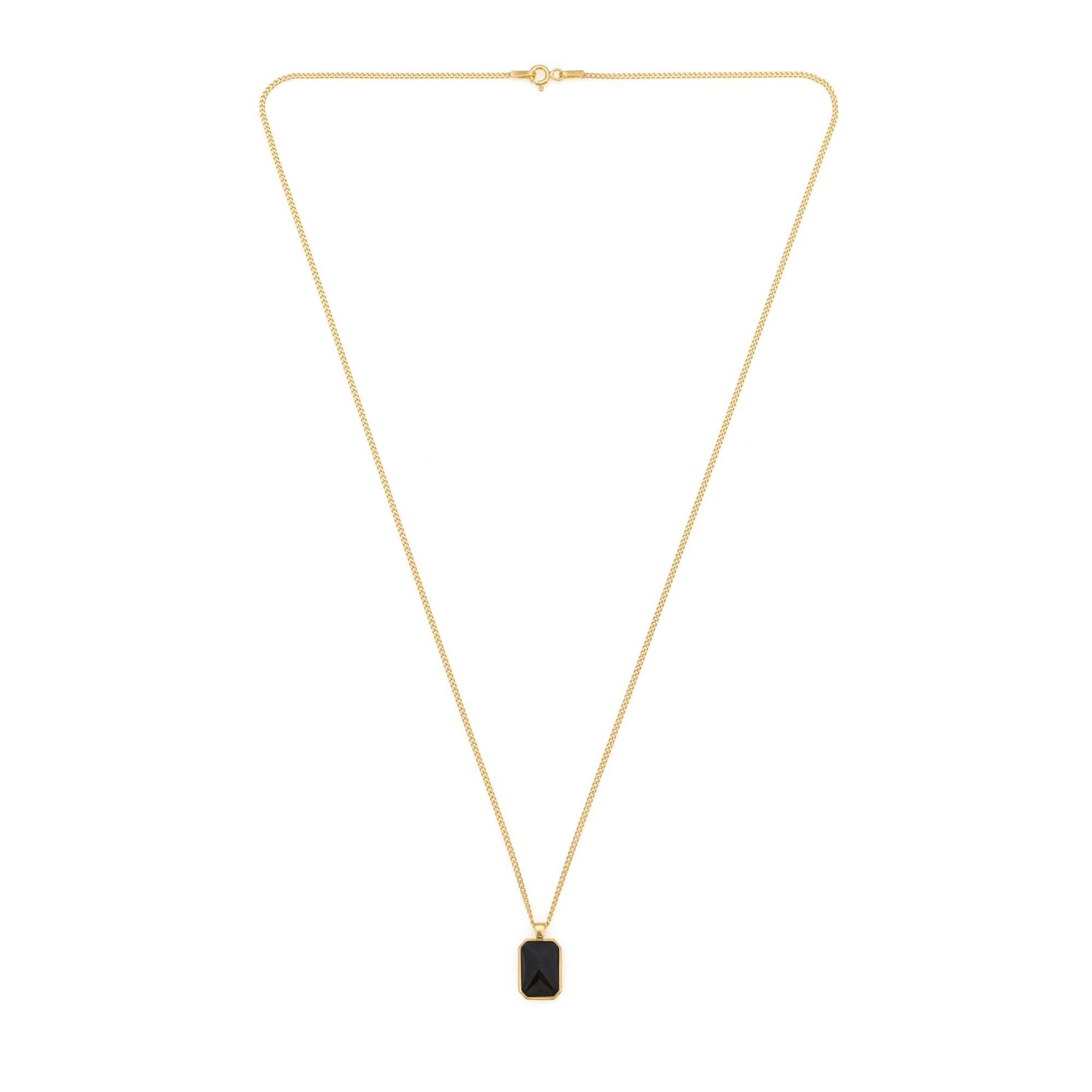 Black Baguette Necklace in Gold