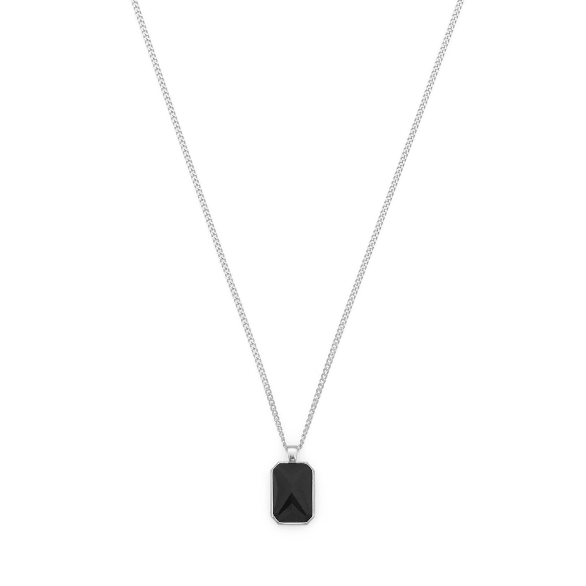 Black Baguette Necklace in Silver