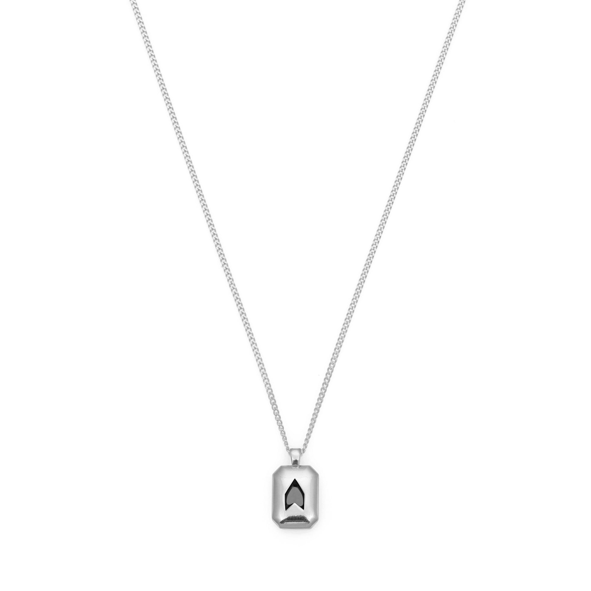 Black Baguette Necklace in Silver