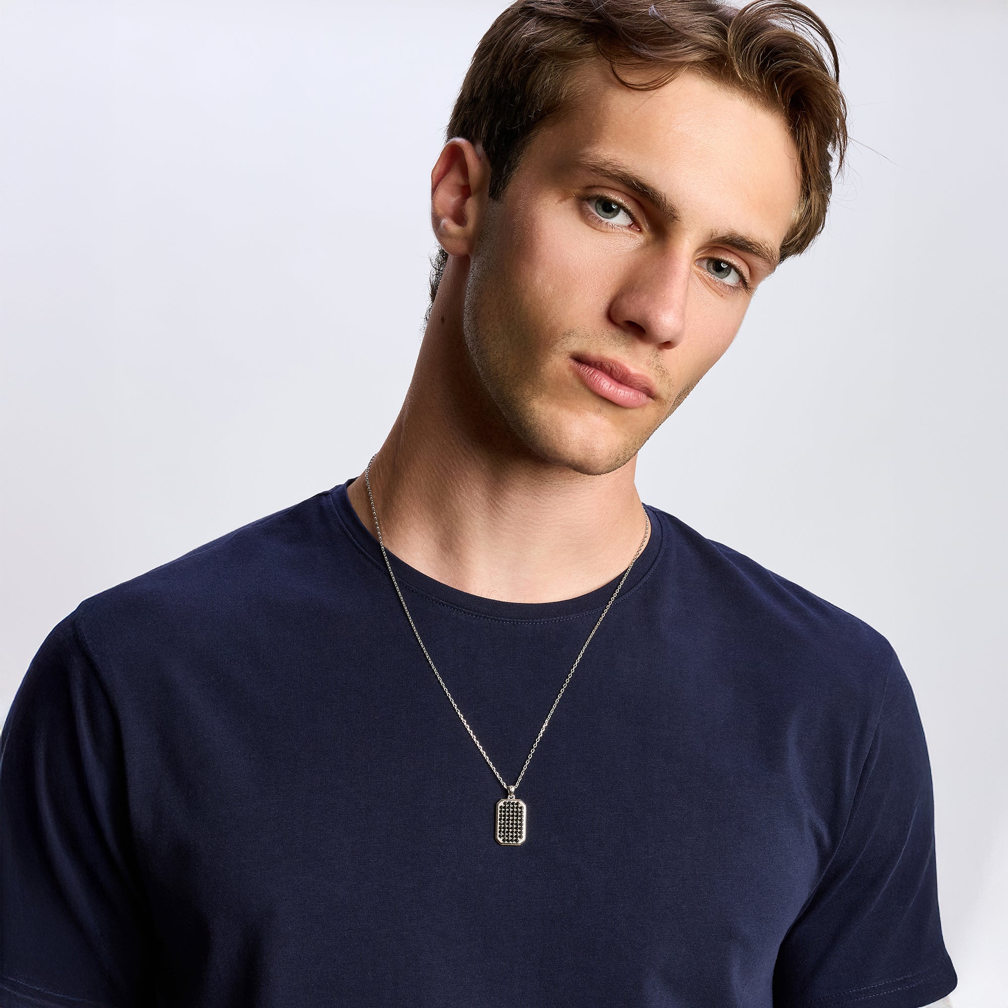 Octa Black Pave Necklace in Silver