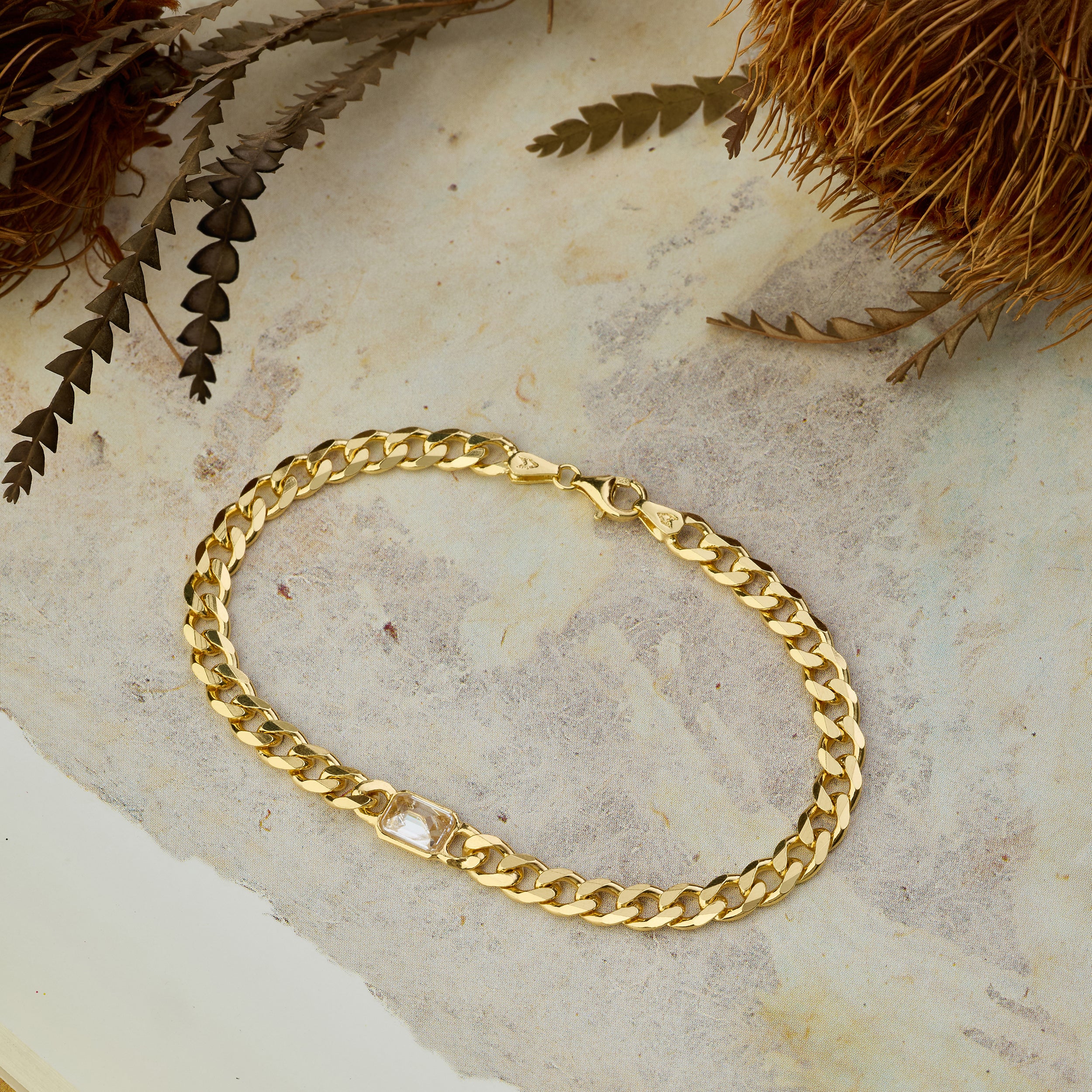 White Baguette Bracelet in Gold