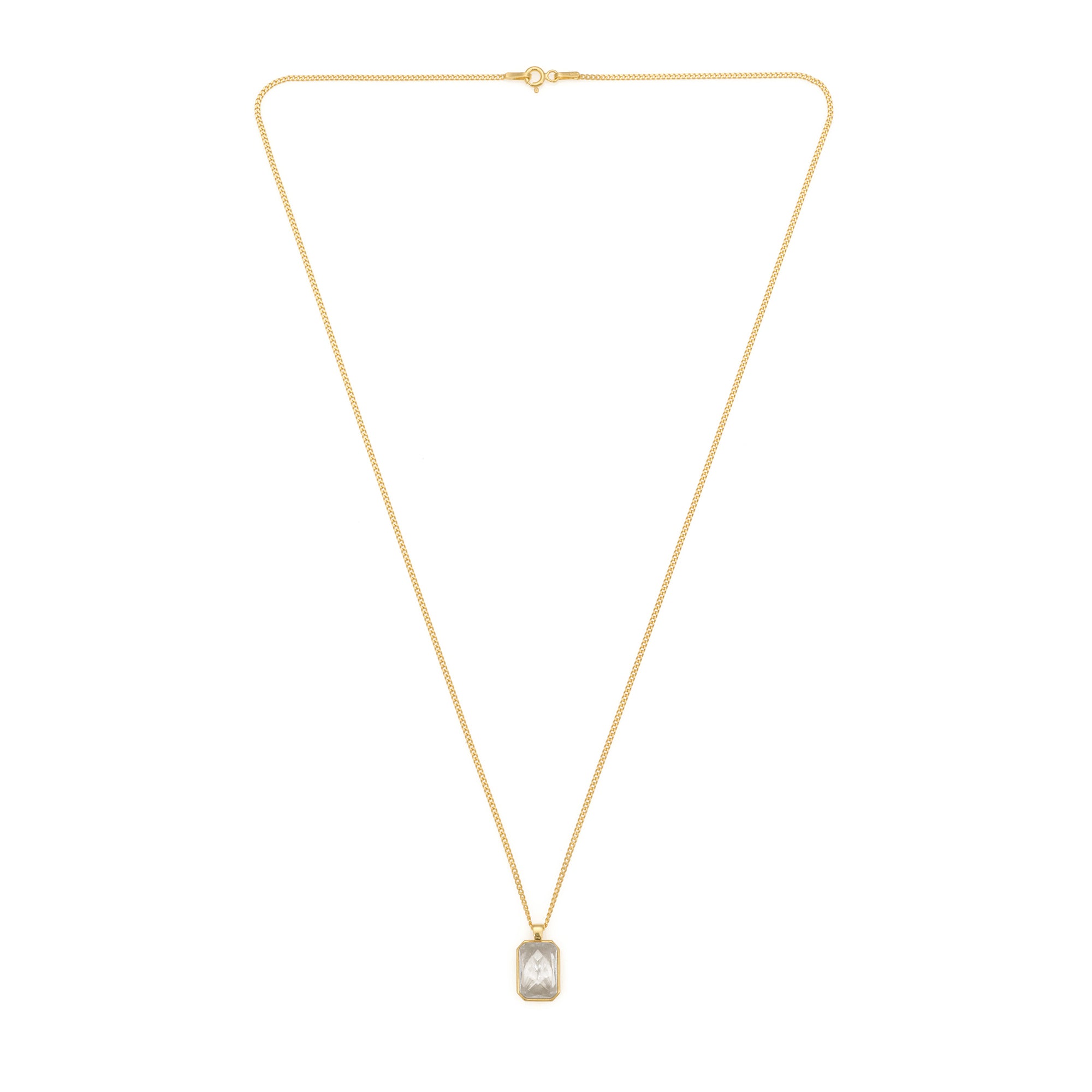 White Baguette Necklace in Gold