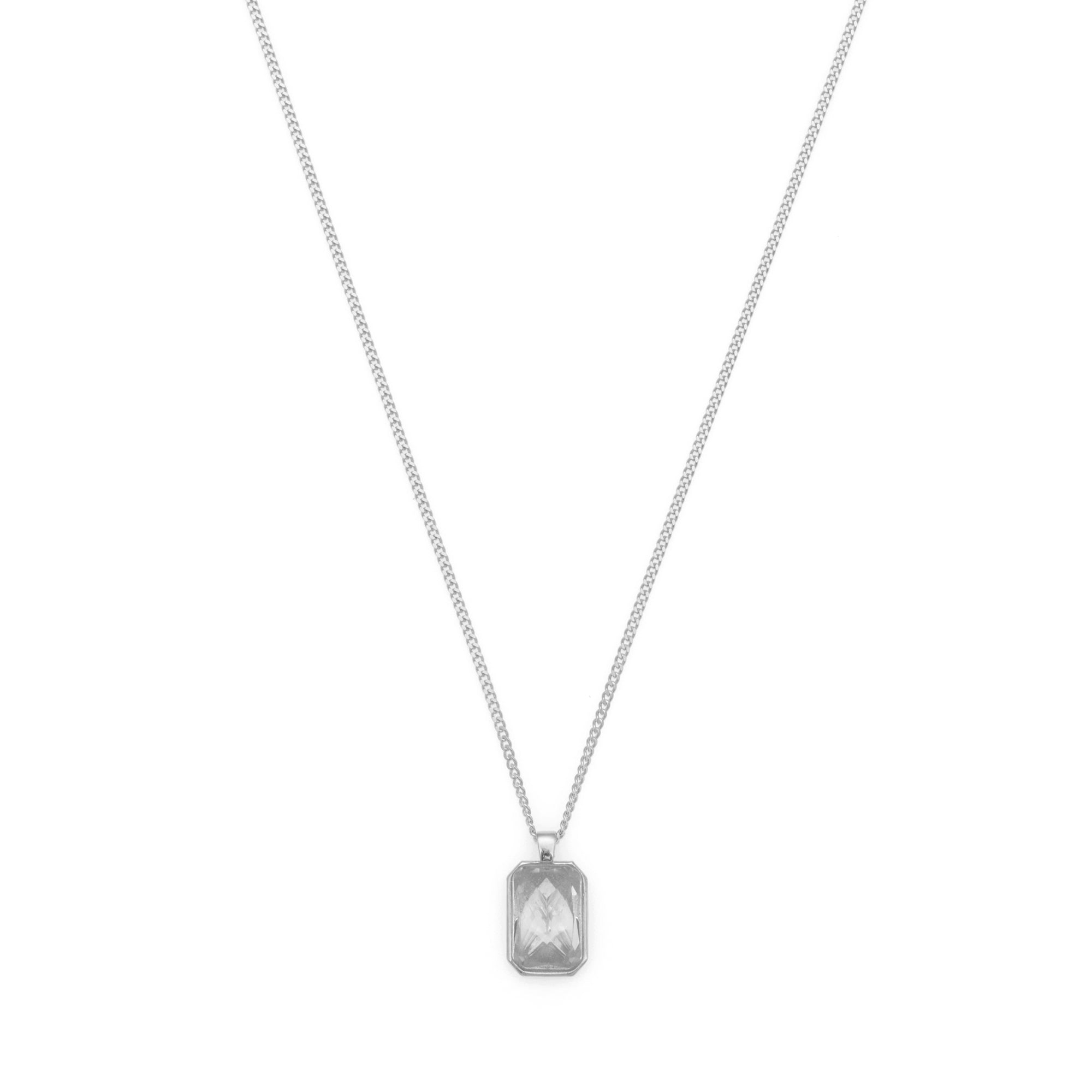 White Baguette Necklace in Silver