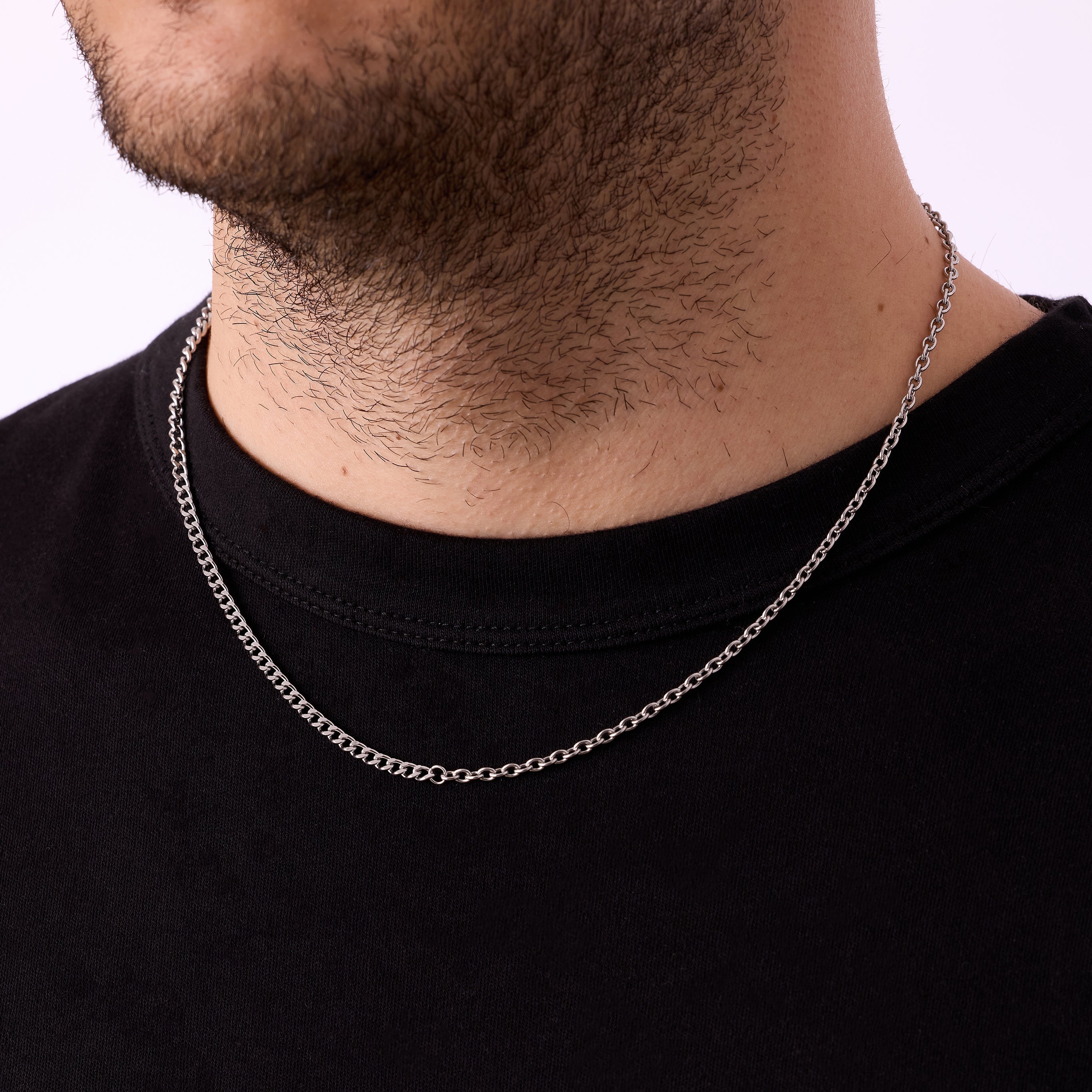 Cable Curb Necklace in Silver