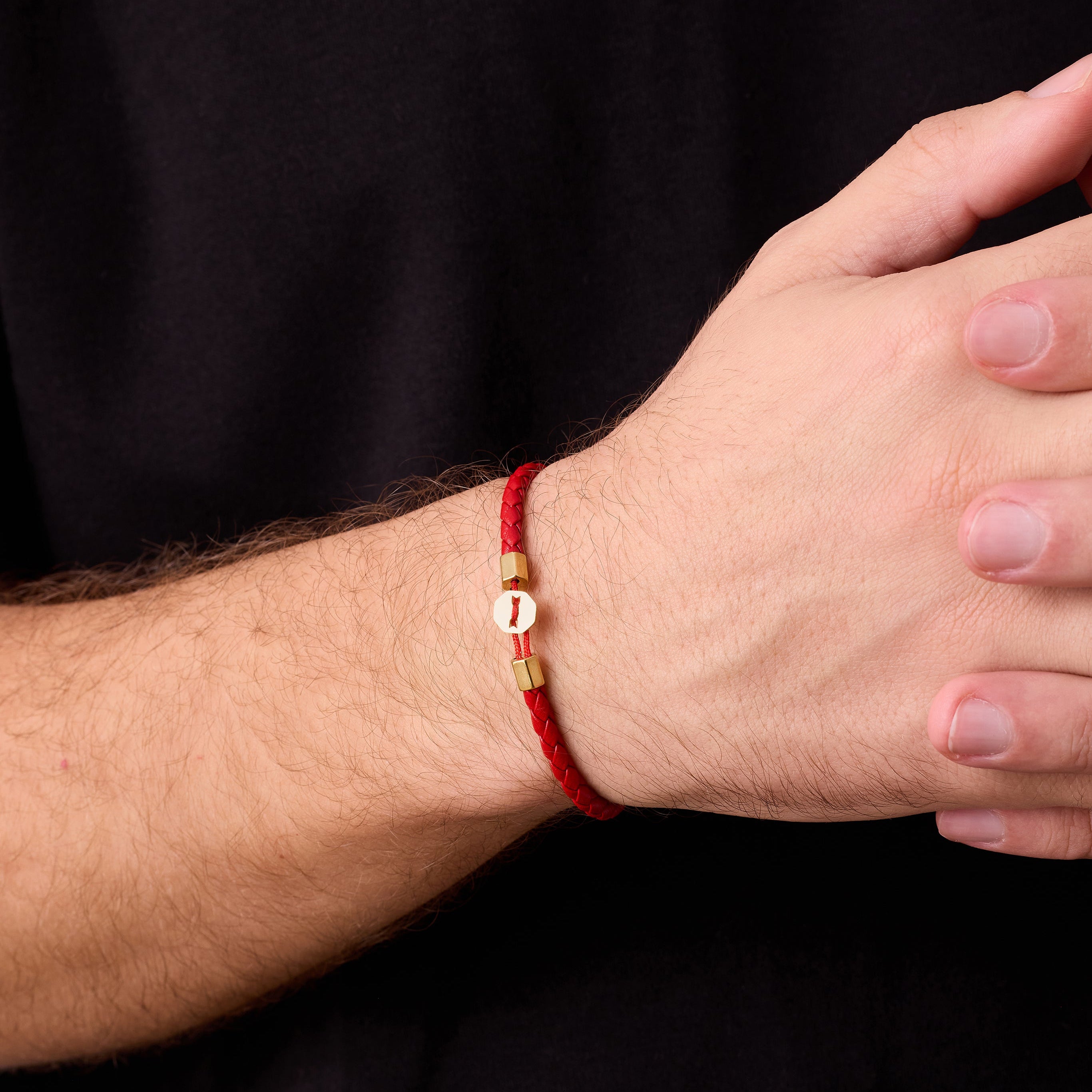 Red Leather Bracelet in Gold