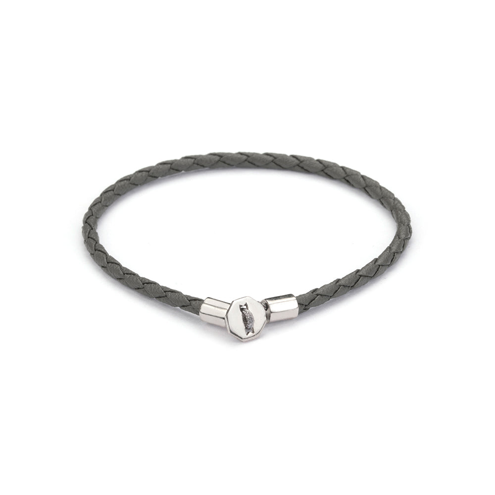 Grey Leather Chance Bracelet in Silver