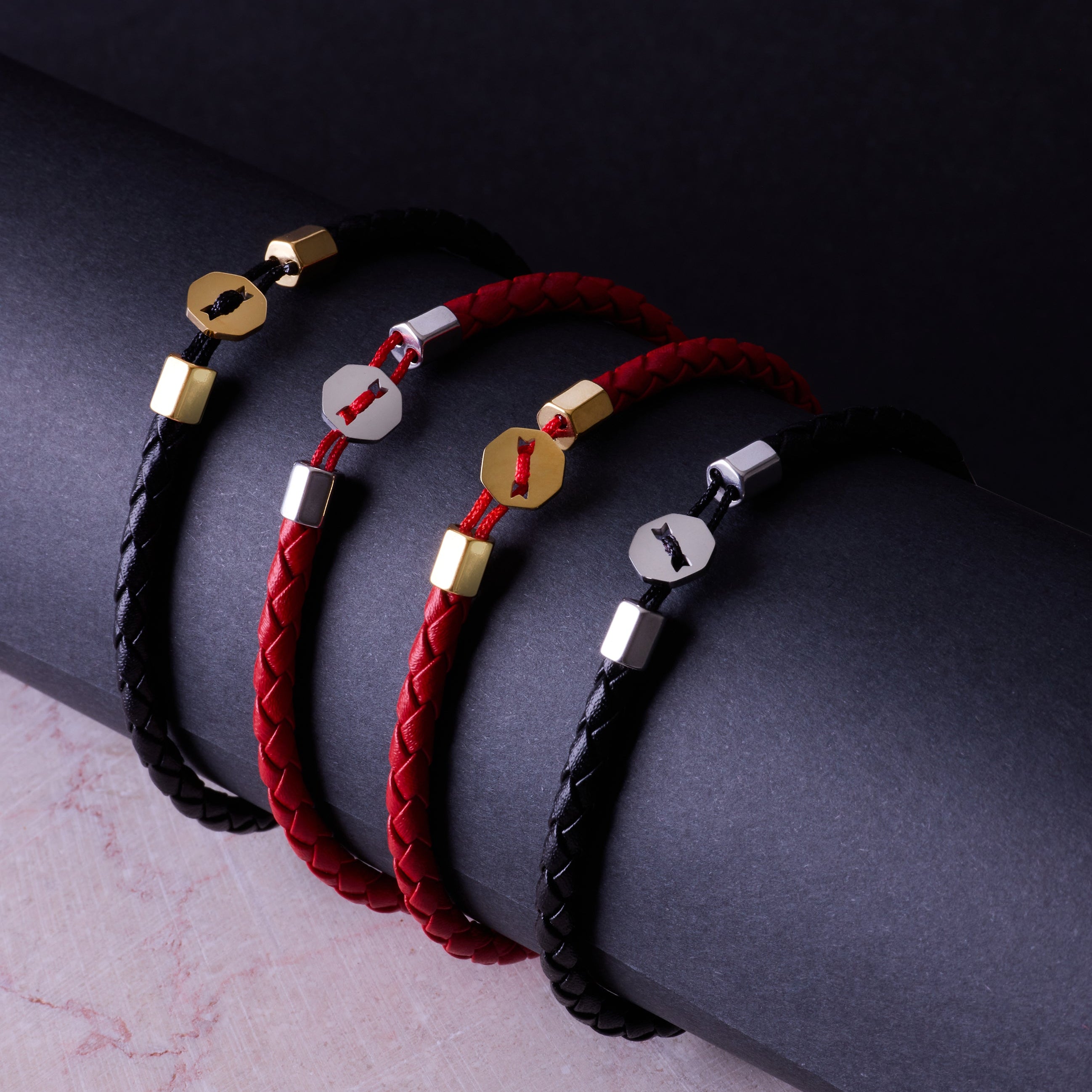 Black Leather Bracelet in Silver