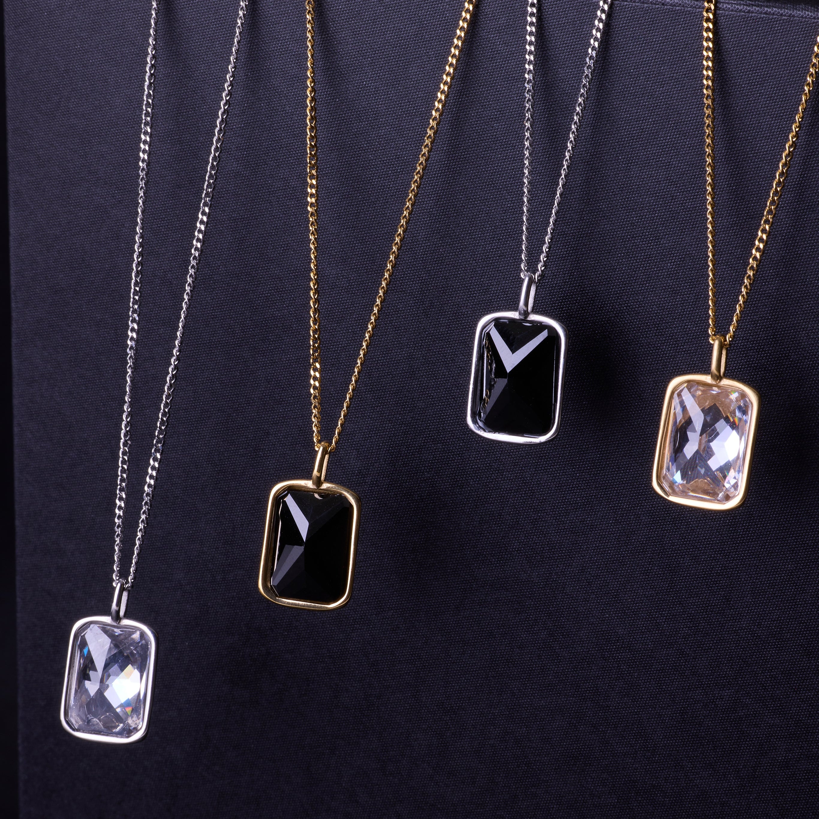 Black Stone Necklace in Silver