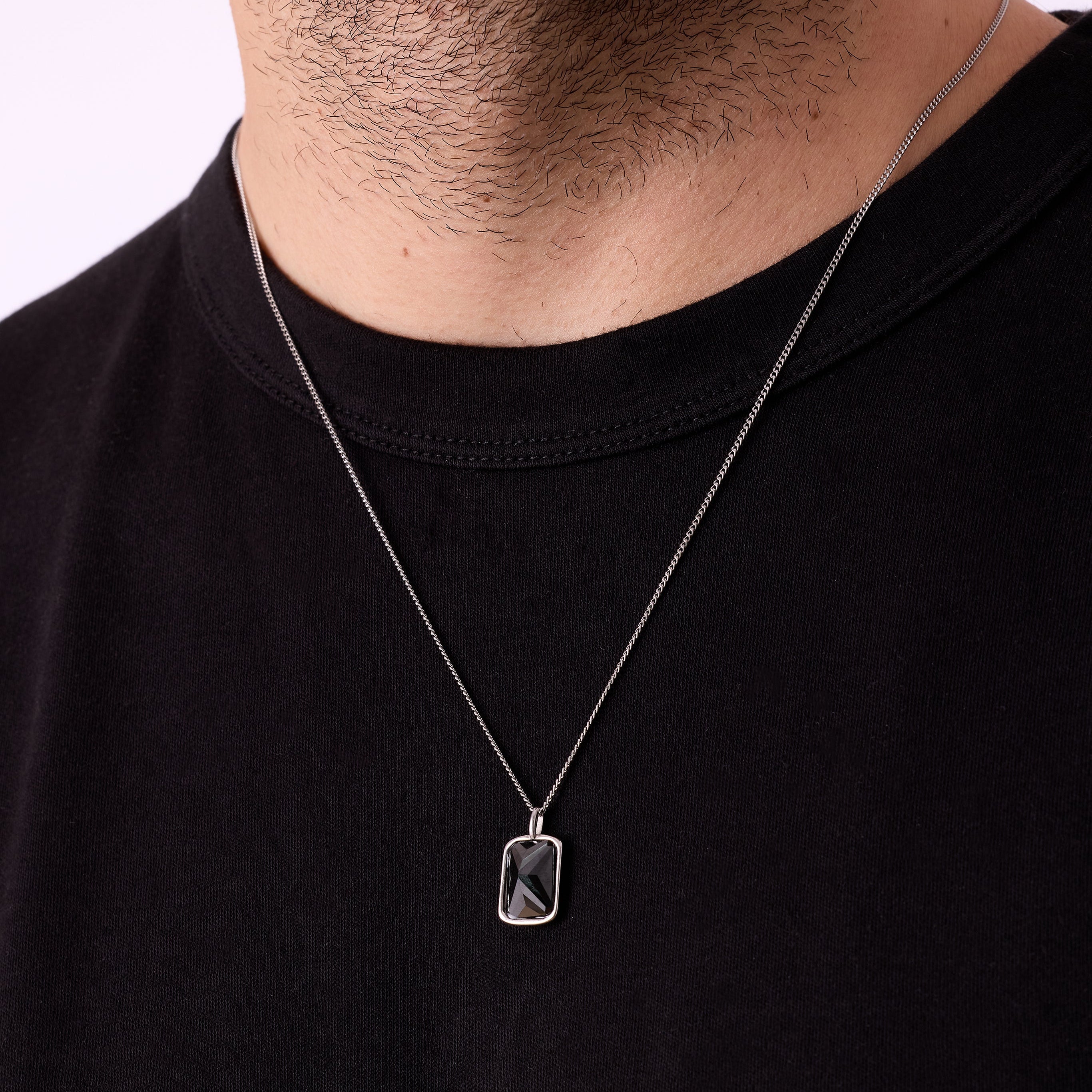 Black Stone Necklace in Silver