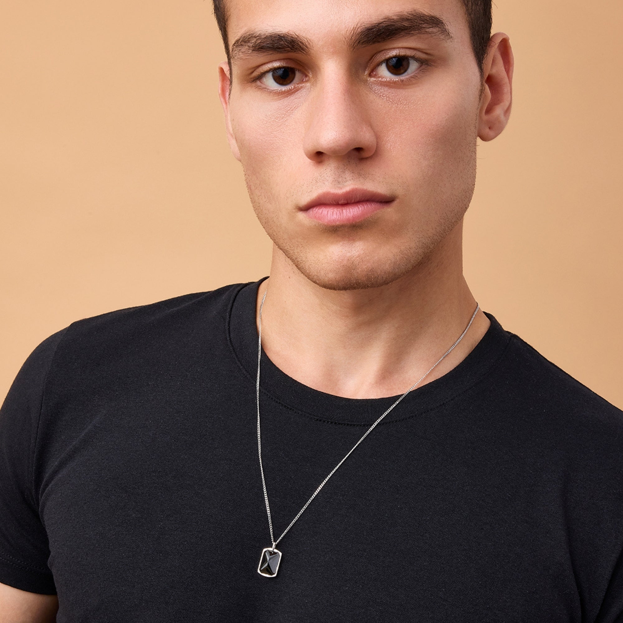 Black Stone Necklace in Silver