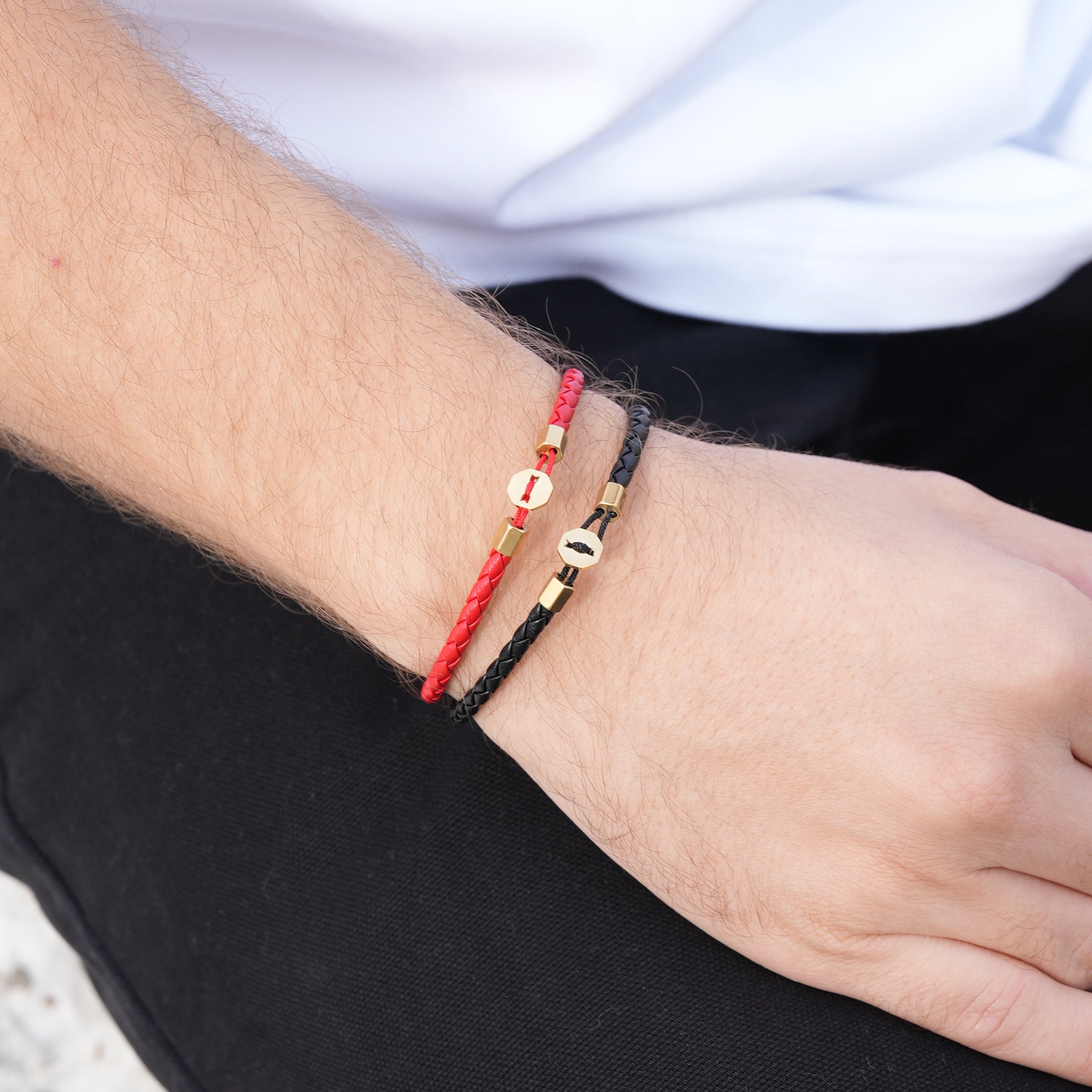 Black Leather Bracelet in Gold