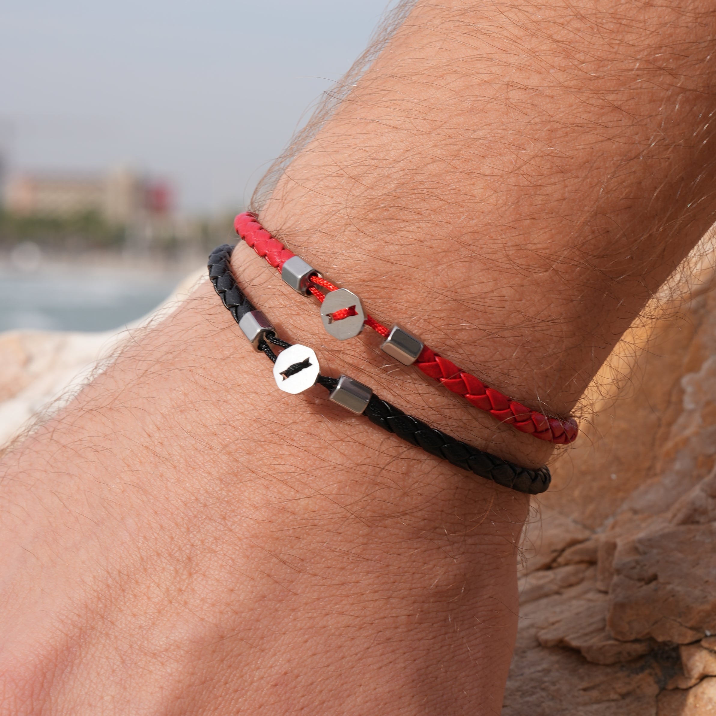 Black Leather Bracelet in Silver