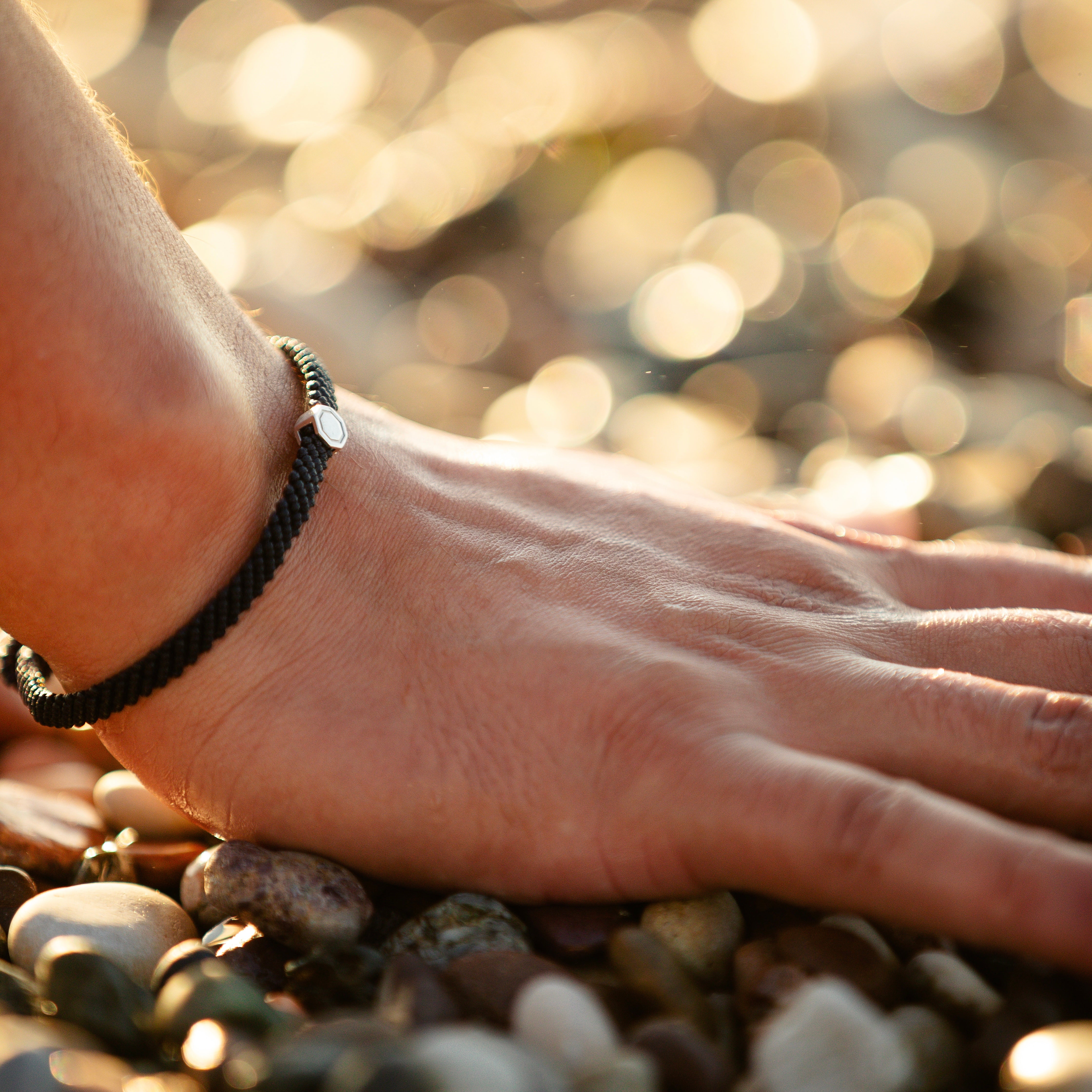 Black Macrame Bracelet in Silver