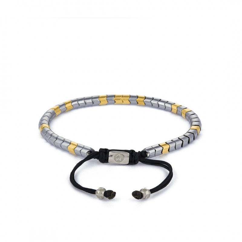 Yellow Gold and Silver Rolo Hematite String Bracelet