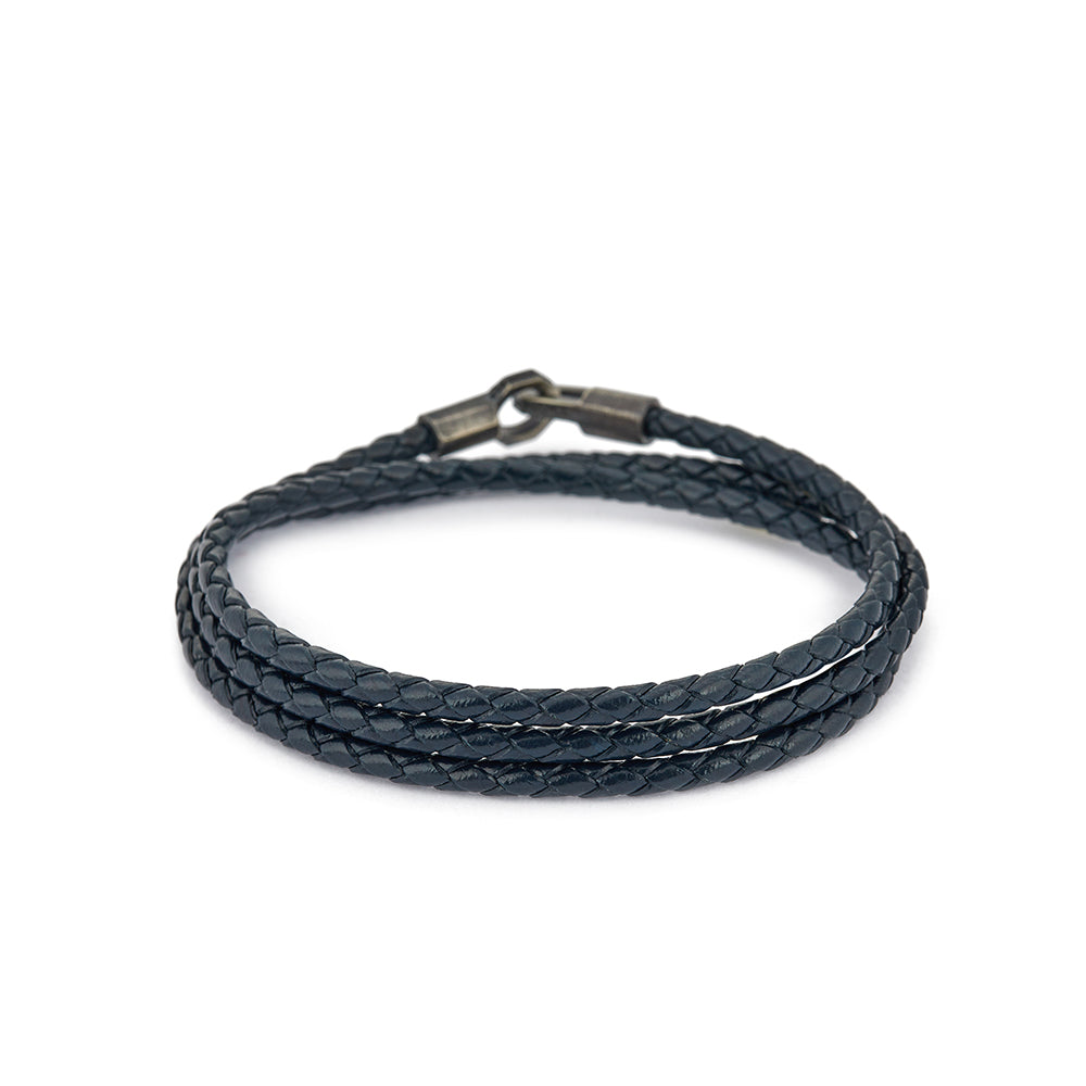 Navy Blue Triple Leather Bracelet in Oxide
