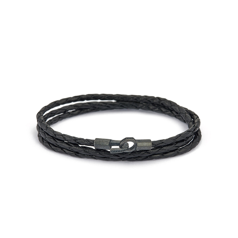Black Triple Leather Bracelet in Oxide