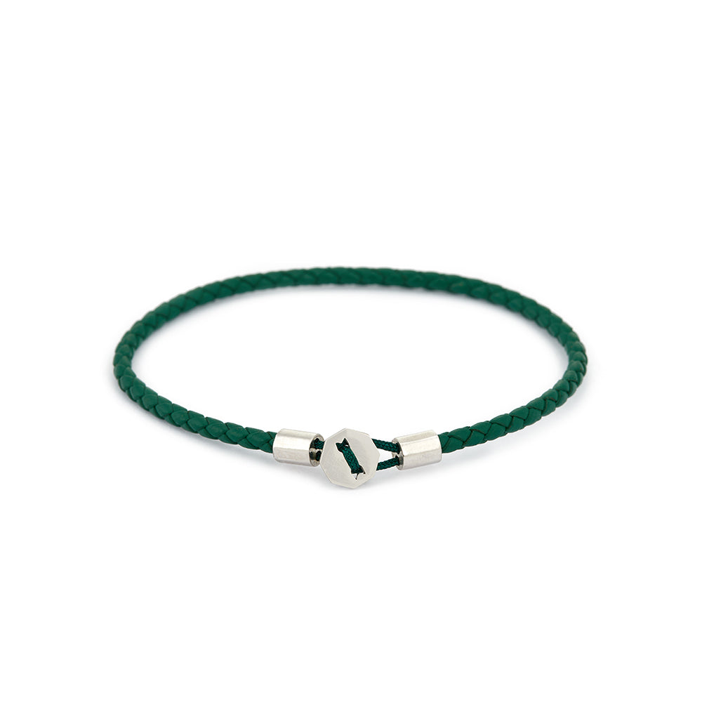 Green Leather Chance Bracelet in Silver