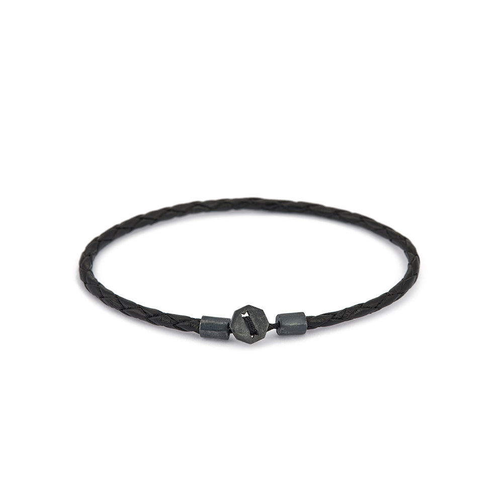 Black Leather Chance Bracelet in Oxide