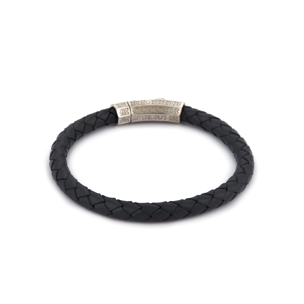 Grey Thick Leather Bracelet in Silver
