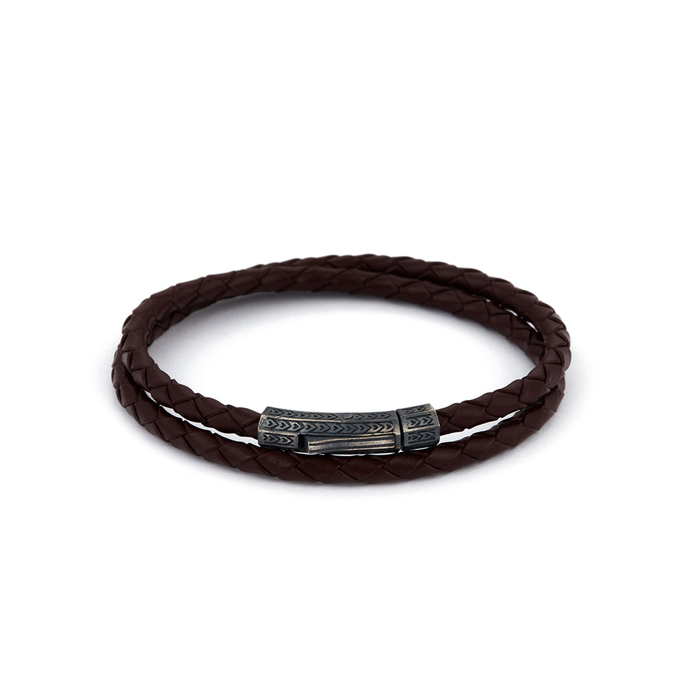 Claret Red Double Leather Bracelet in Oxide