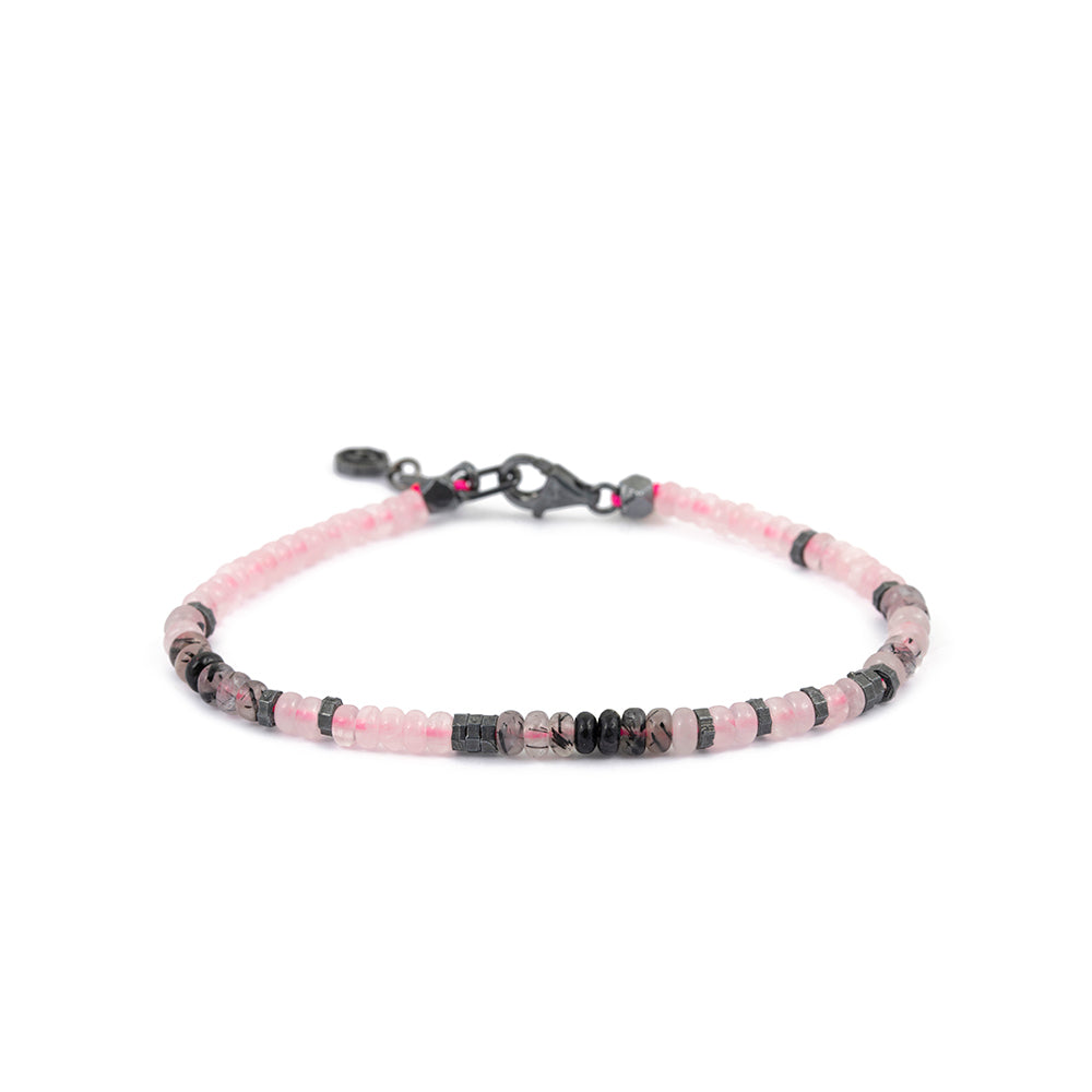 Roundel Pink Quartz Bracelet in Oxide