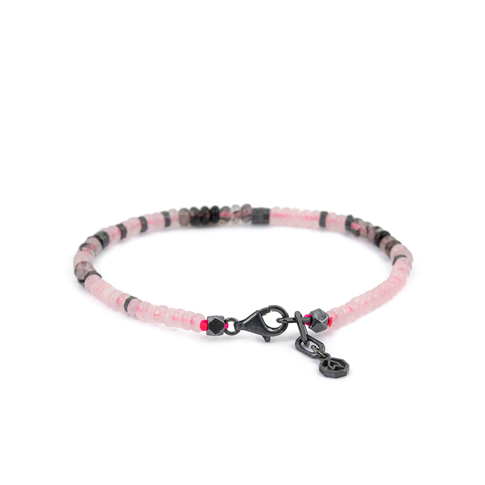 Roundel Pink Quartz Bracelet in Oxide