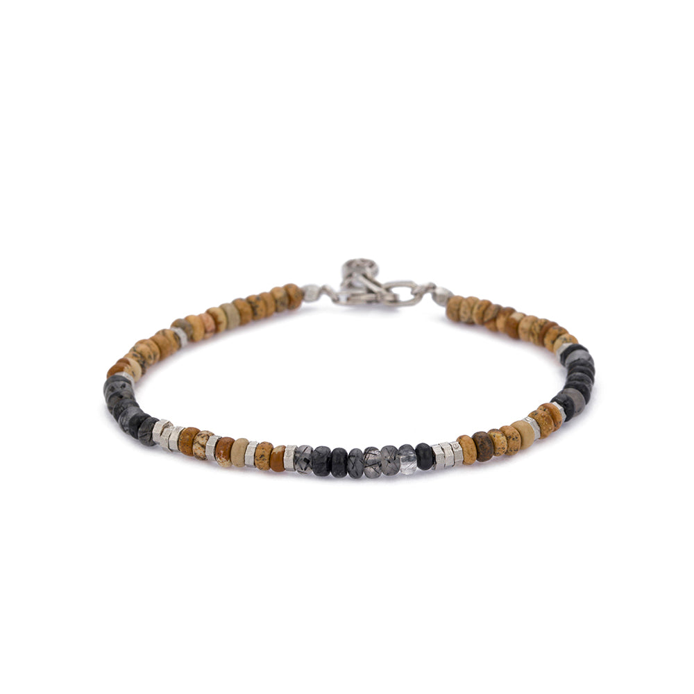 Roundel Wood Jasper Bracelet in Silver