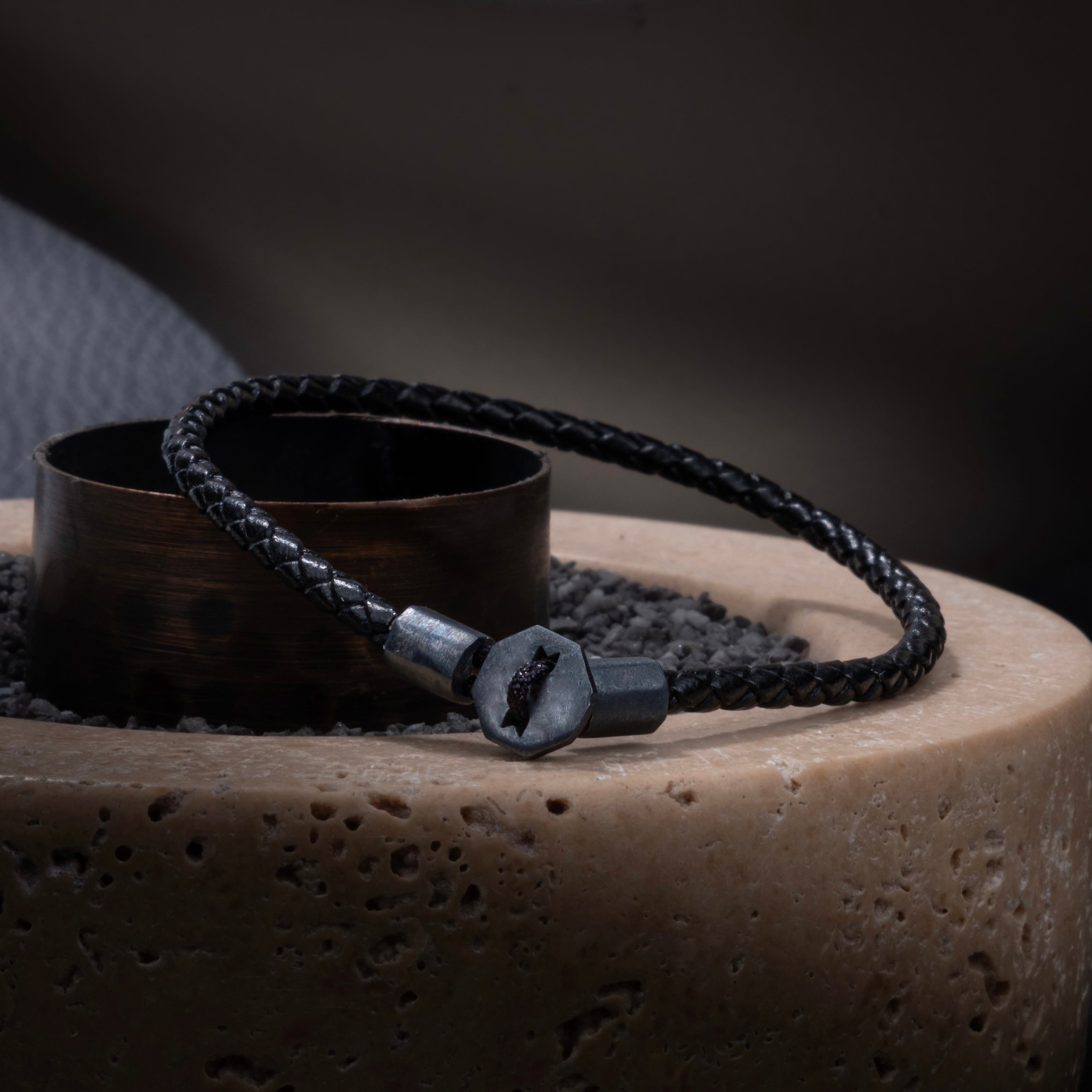 Black Leather Chance Bracelet in Oxide