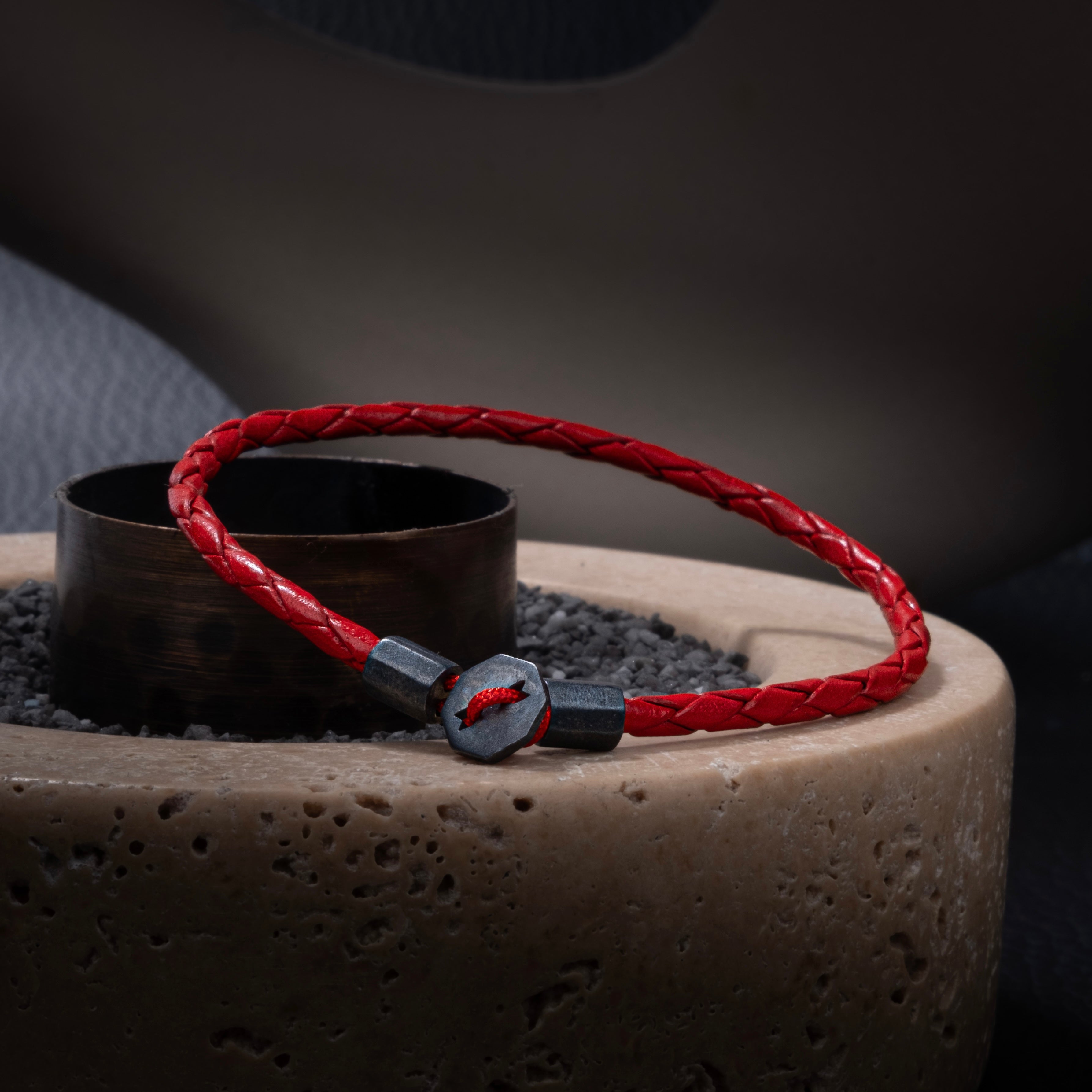 Red Leather Chance Bracelet in Oxide